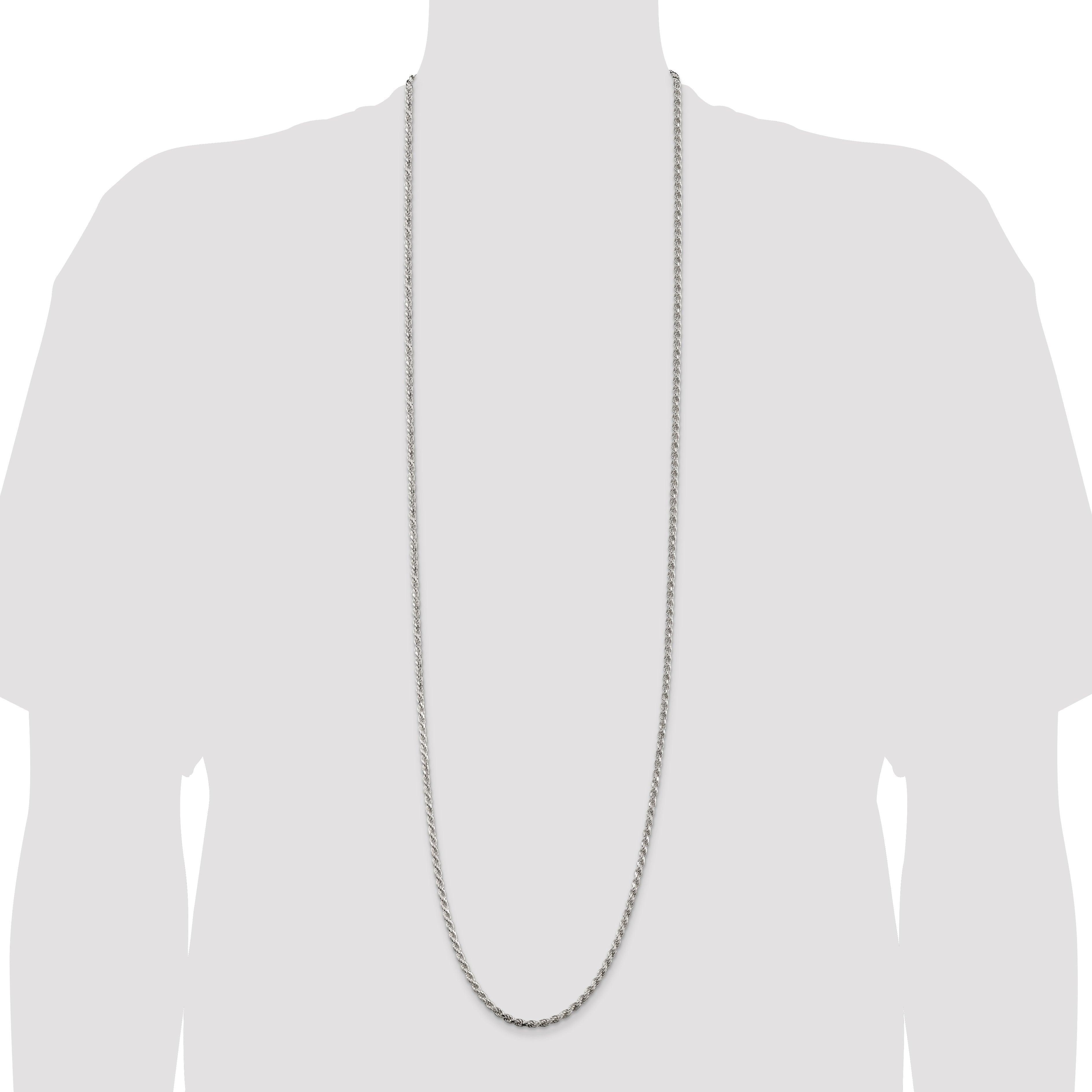 42 Inch Sterling Silver 3.2mm Diamond-Cut Rope Chain Necklace