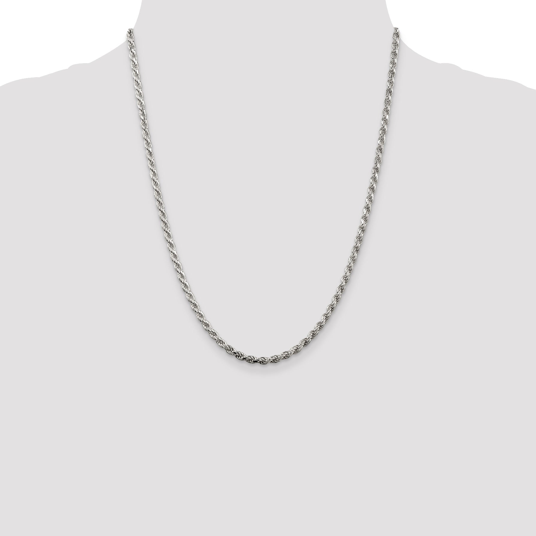 22 Inch Sterling Silver Rhodium-Plated 3.2mm Diamond-Cut Rope Chain Necklace