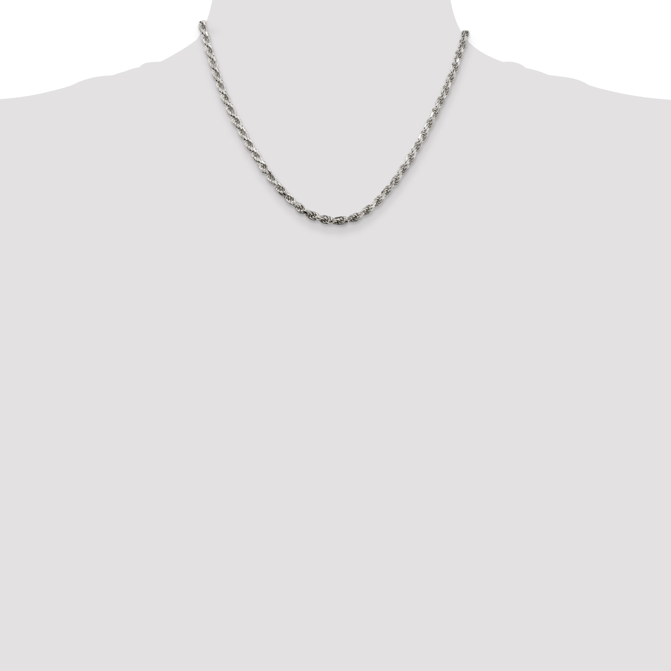 18 Inch Sterling Silver 3.75mm Diamond-Cut Rope Chain Necklace