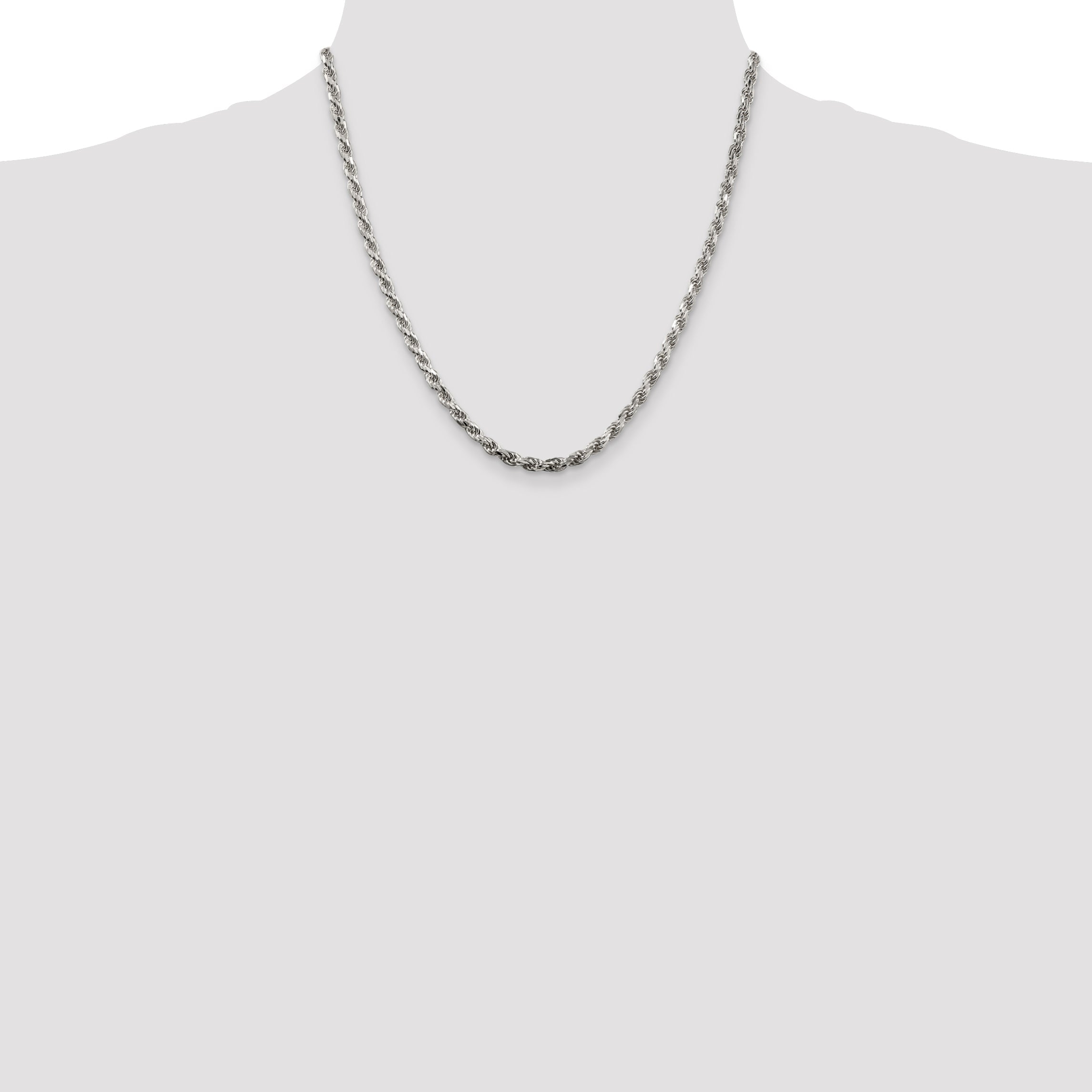 20 Inch Sterling Silver 3.75mm Diamond-Cut Rope Chain Necklace