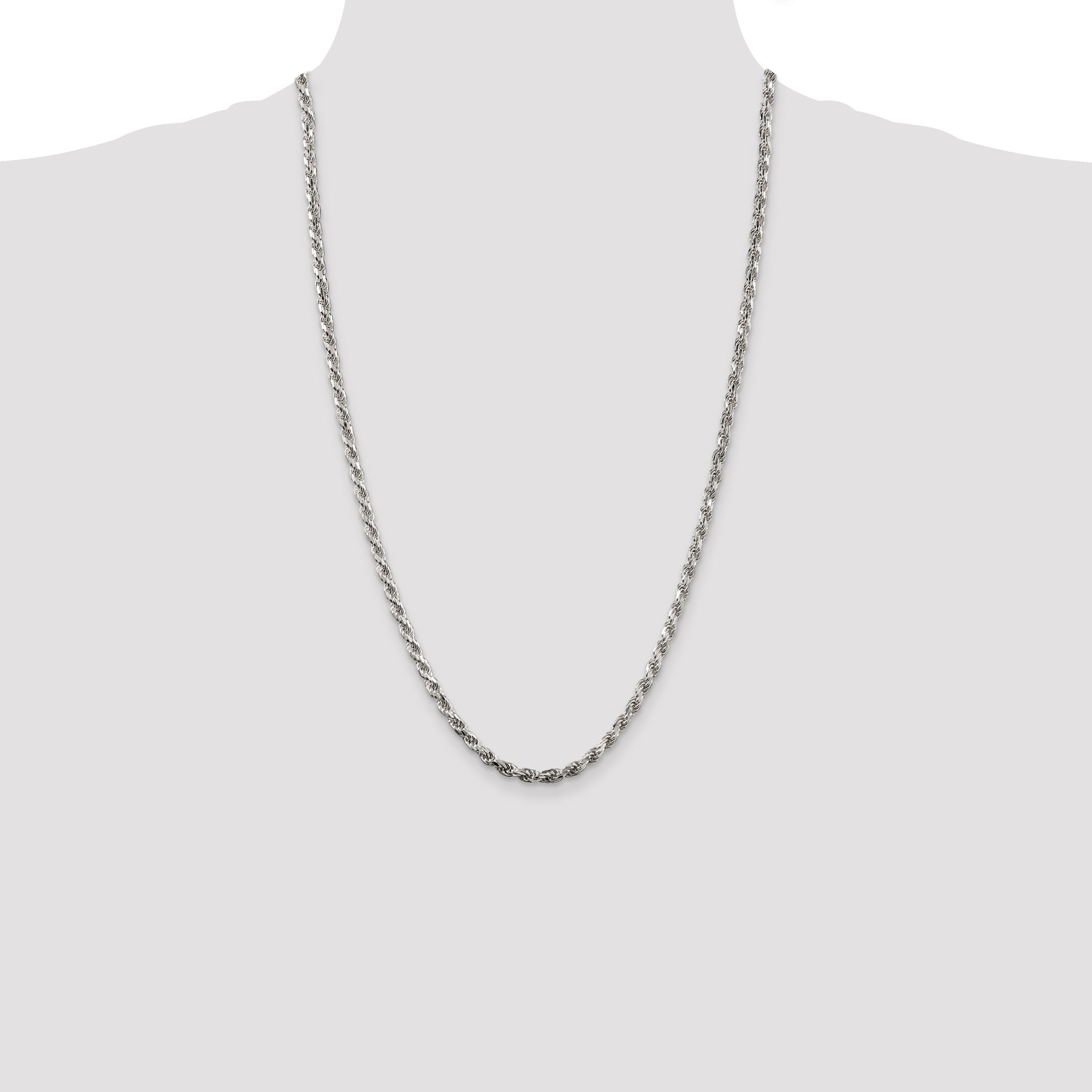 26 Inch Sterling Silver 3.75mm Diamond-Cut Rope Chain Necklace