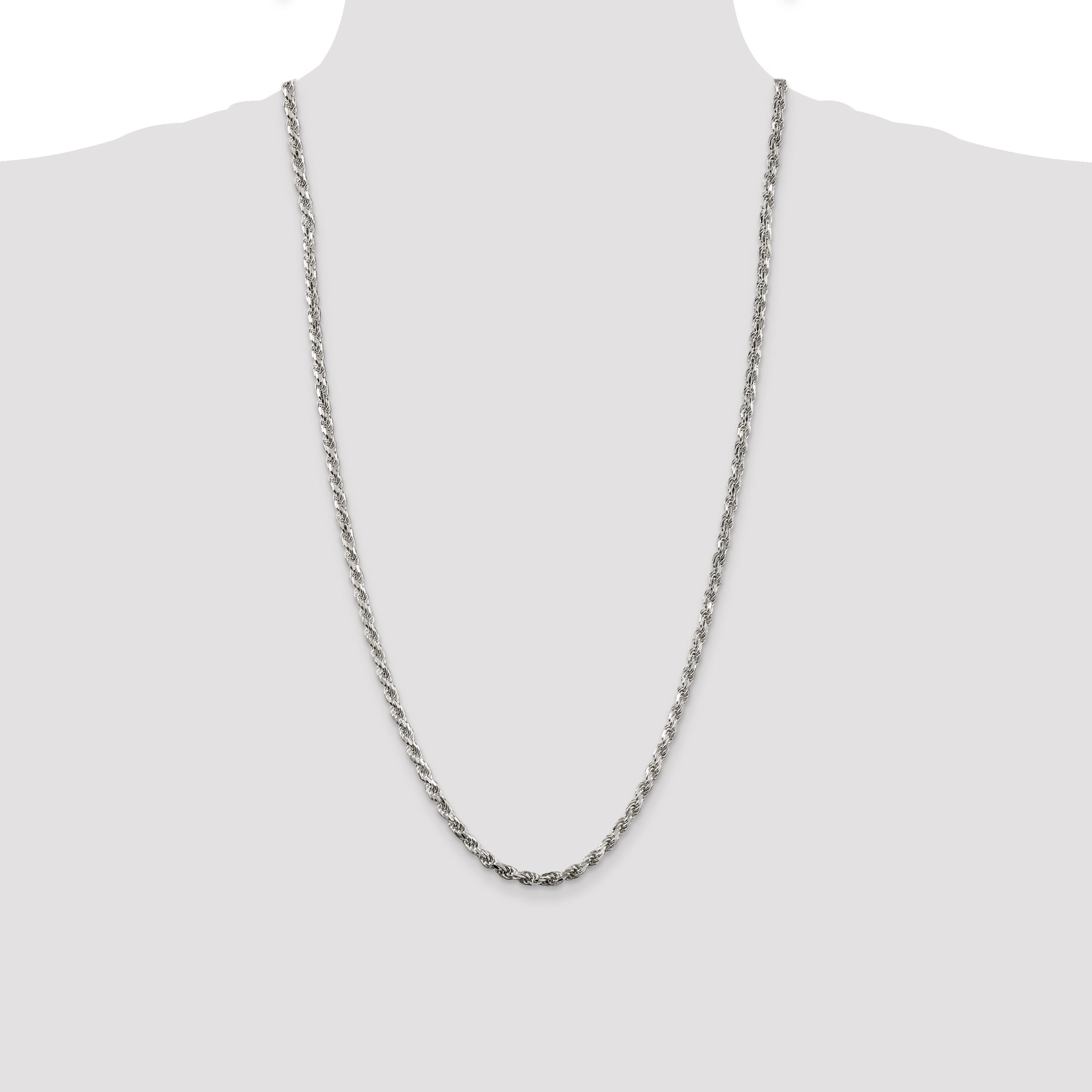 28 Inch Sterling Silver 3.75mm Diamond-Cut Rope Chain Necklace