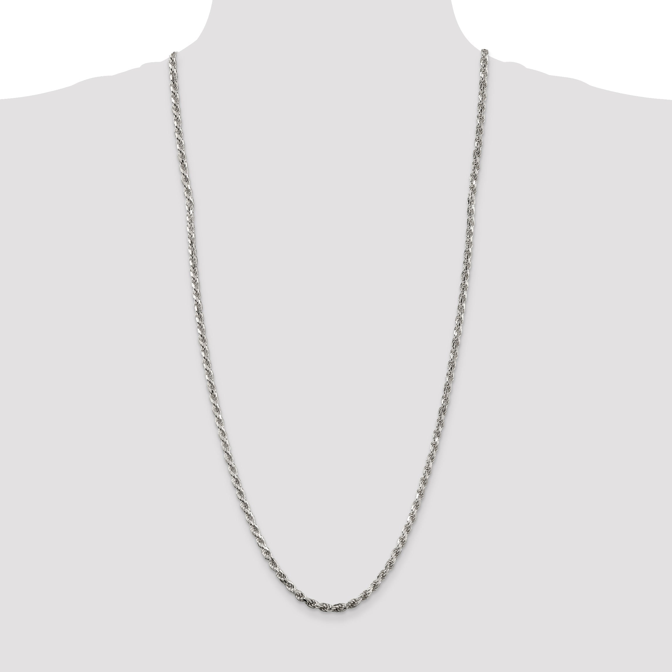 30 Inch Sterling Silver 3.75mm Diamond-Cut Rope Chain Necklace