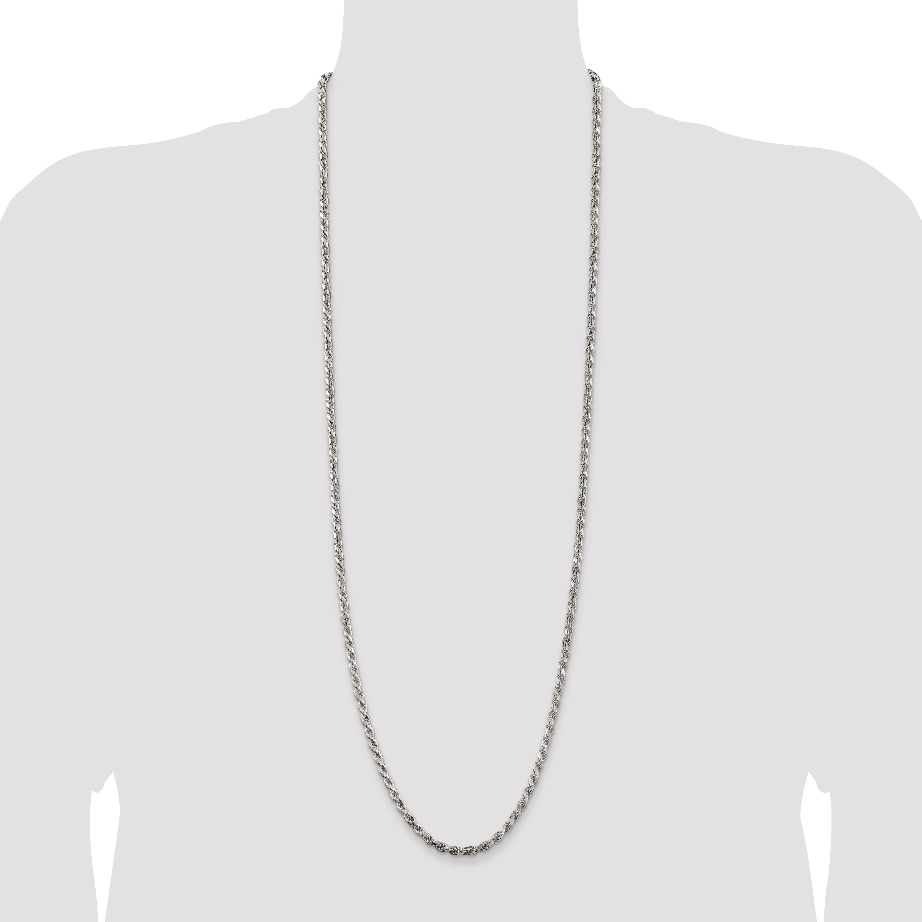 36 Inch Sterling Silver 3.75mm Diamond-Cut Rope Chain Necklace
