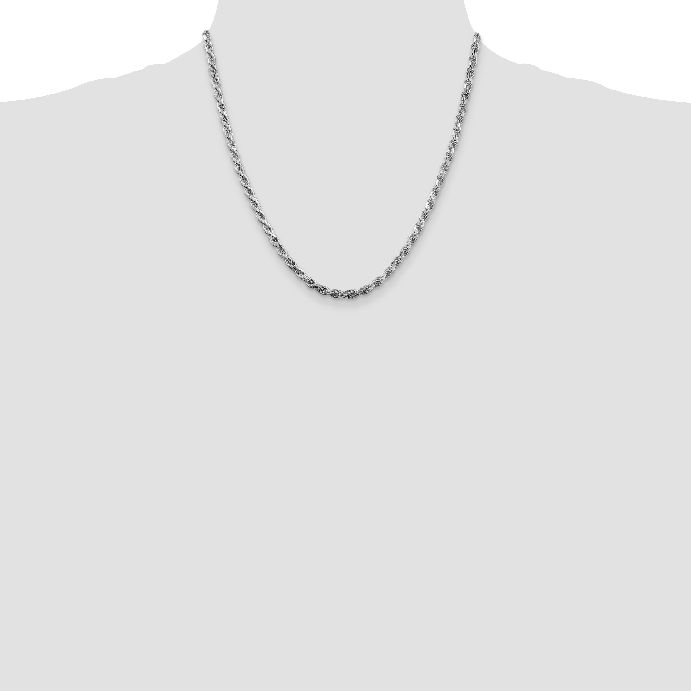 20 Inch Sterling Silver Rhodium-Plated 3.75mm Diamond-Cut Rope Chain Necklace
