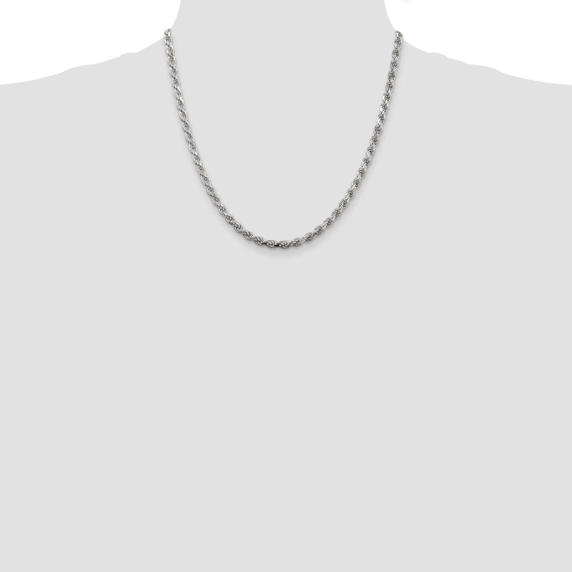 20 Inch Sterling Silver 4.25mm Diamond-Cut Rope Chain Necklace
