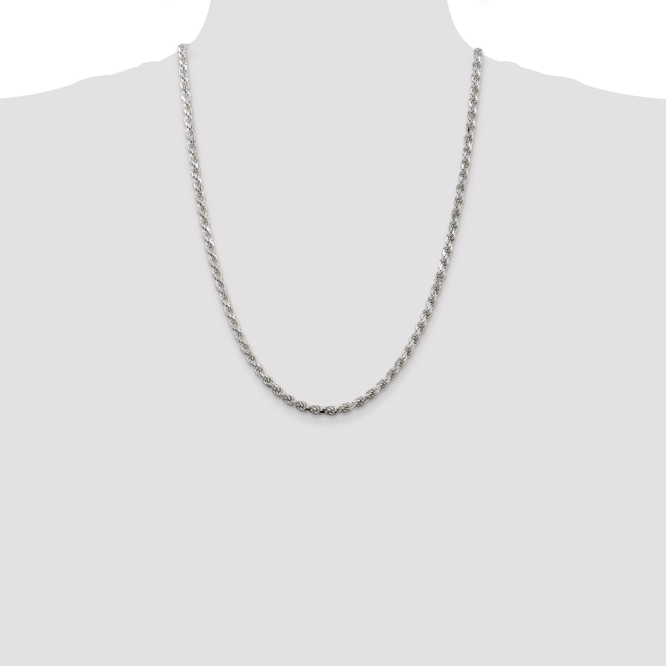 24 Inch Sterling Silver 4.25mm Diamond-Cut Rope Chain Necklace