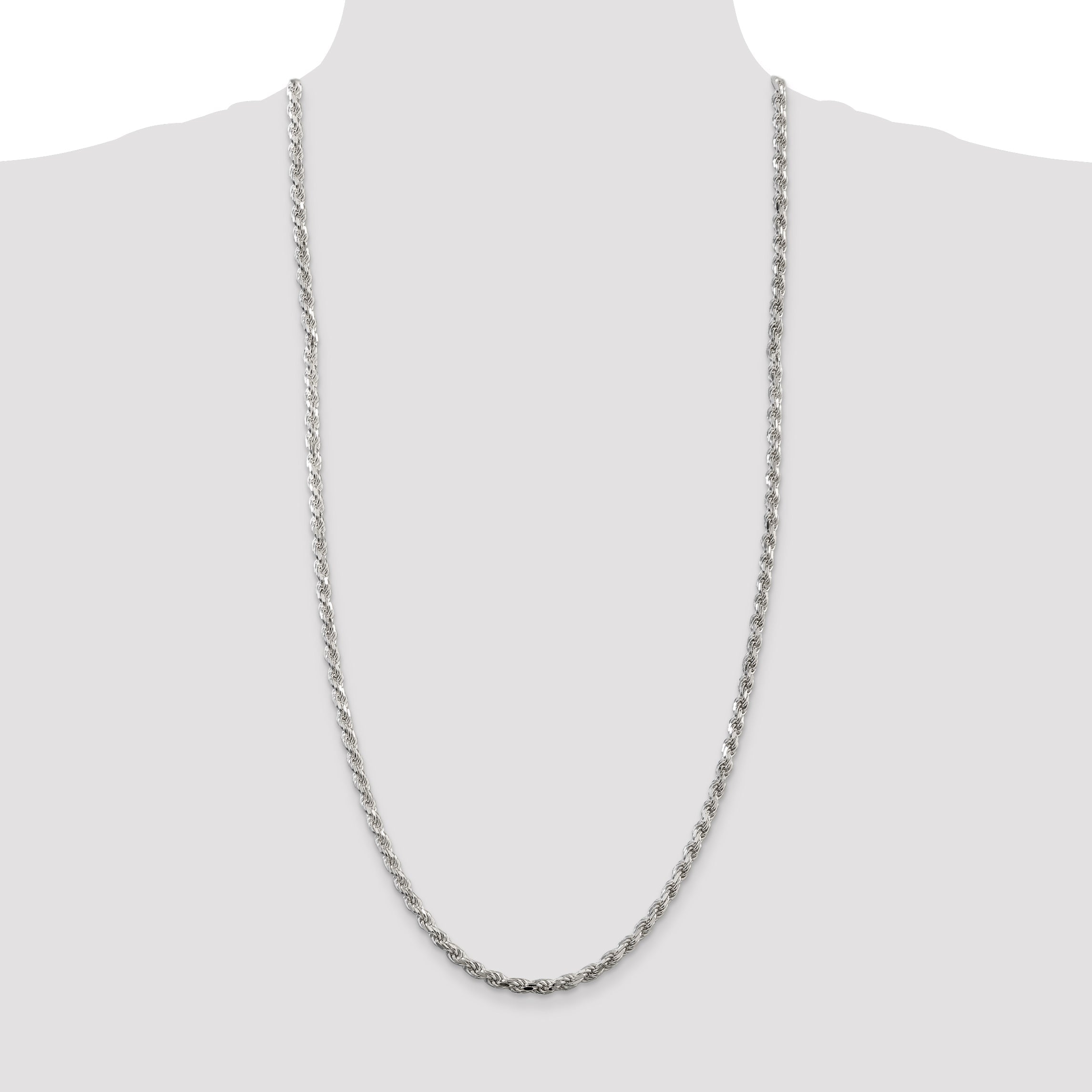 30 Inch Sterling Silver 4.25mm Diamond-Cut Rope Chain Necklace