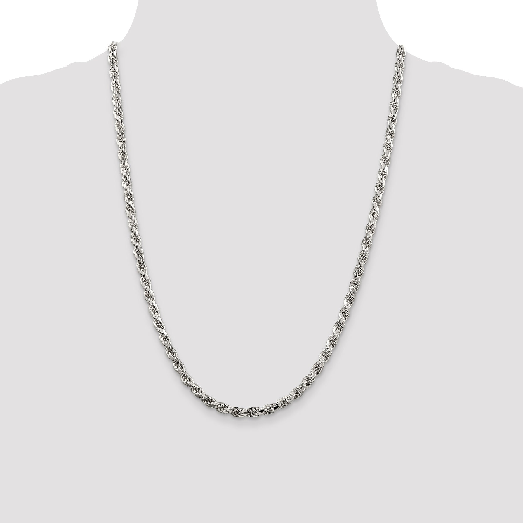 24 Inch Sterling Silver 4.6mm Diamond-Cut Rope Chain Necklace