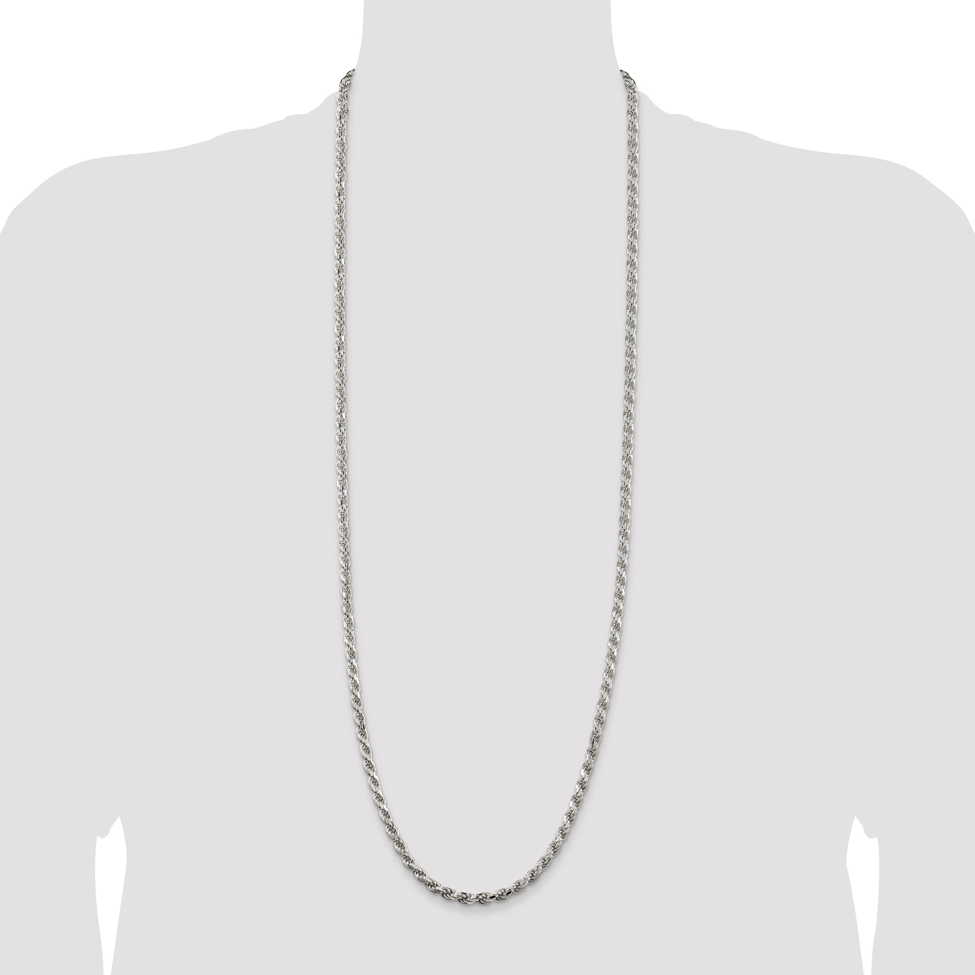 36 Inch Sterling Silver 4.6mm Diamond-Cut Rope Chain Necklace