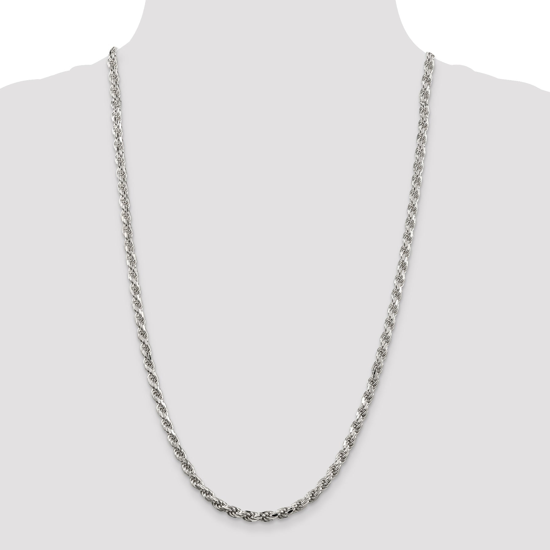 28 Inch Sterling Silver Rhodium-Plated 4.6mm Diamond-Cut Rope Chain Necklace