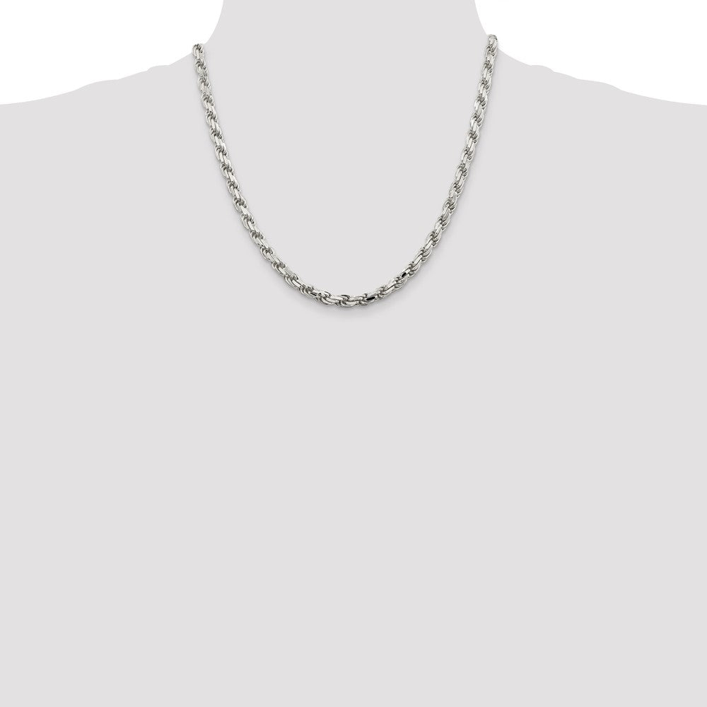 20 Inch Sterling Silver 5.75mm Diamond-Cut Rope Chain Necklace
