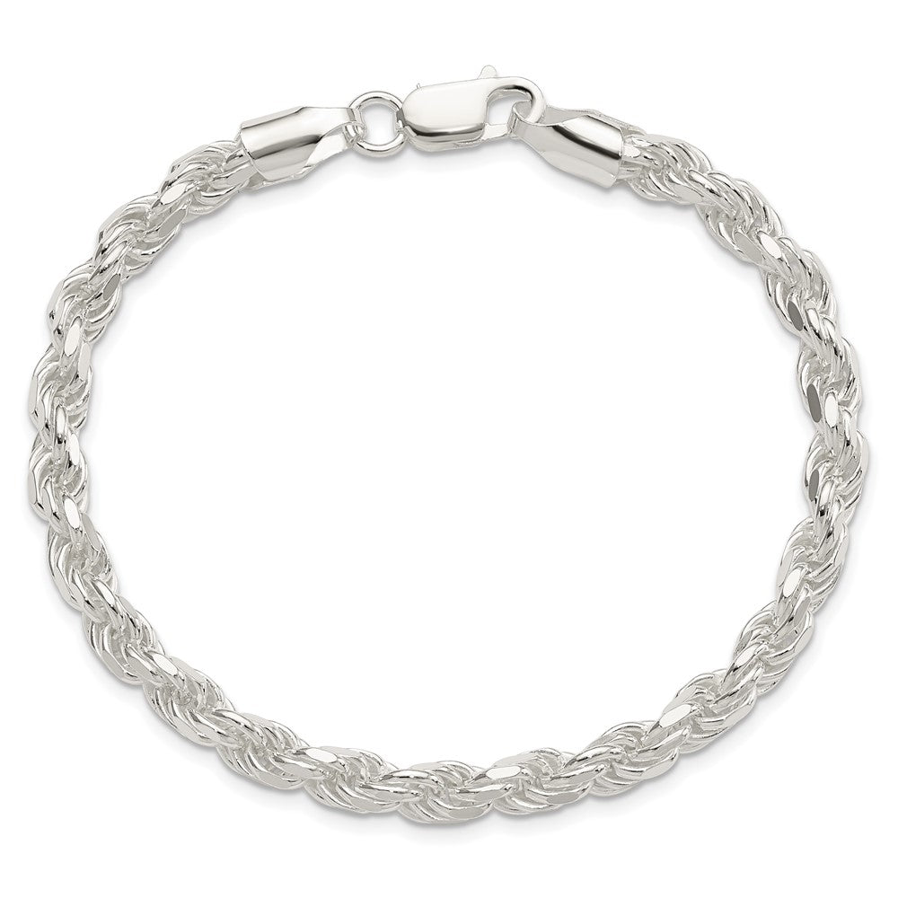 10 Inch Sterling Silver 5.75mm Diamond-Cut Rope Chain Bracelet