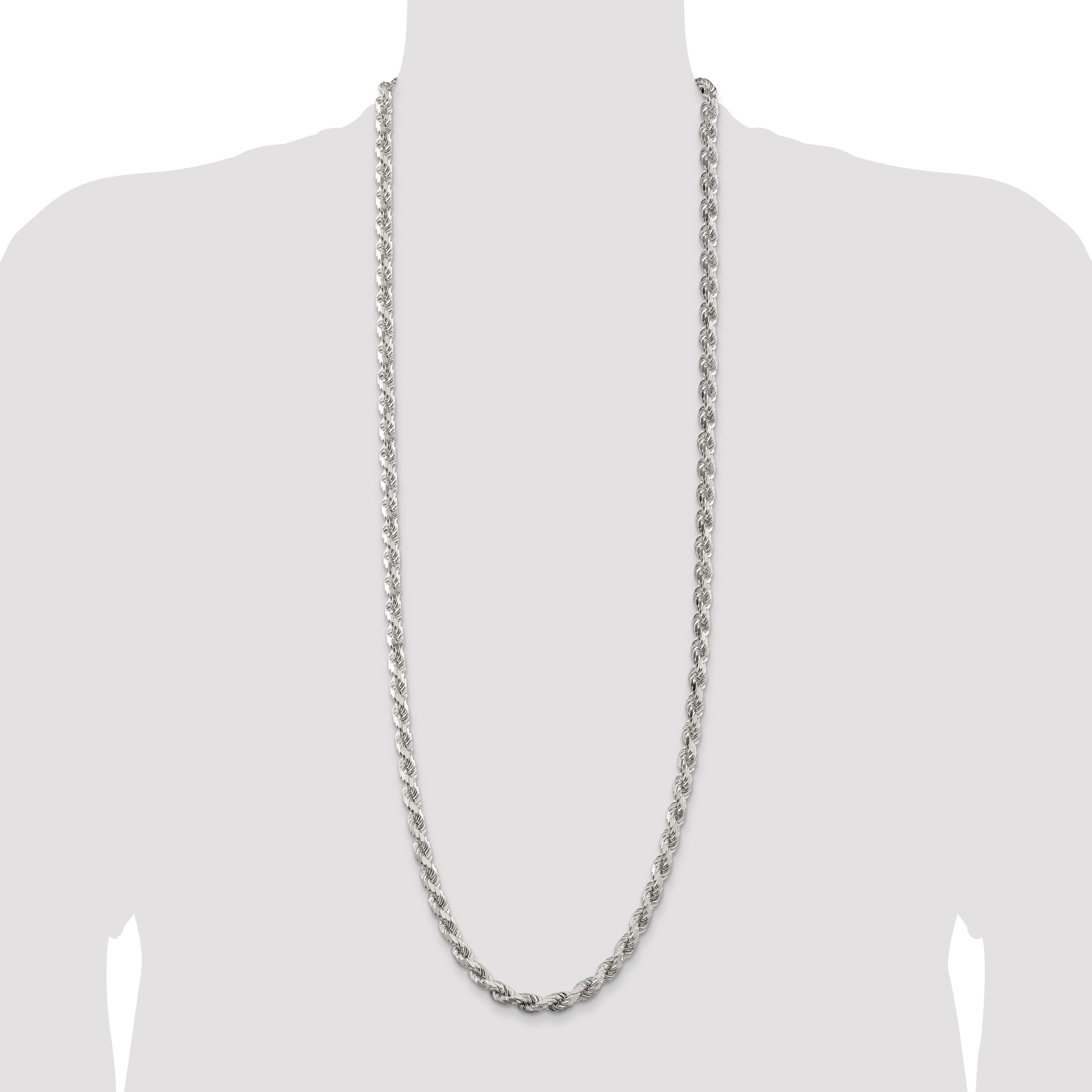 36 Inch Sterling Silver 6.5mm Diamond-Cut Rope Chain Necklace