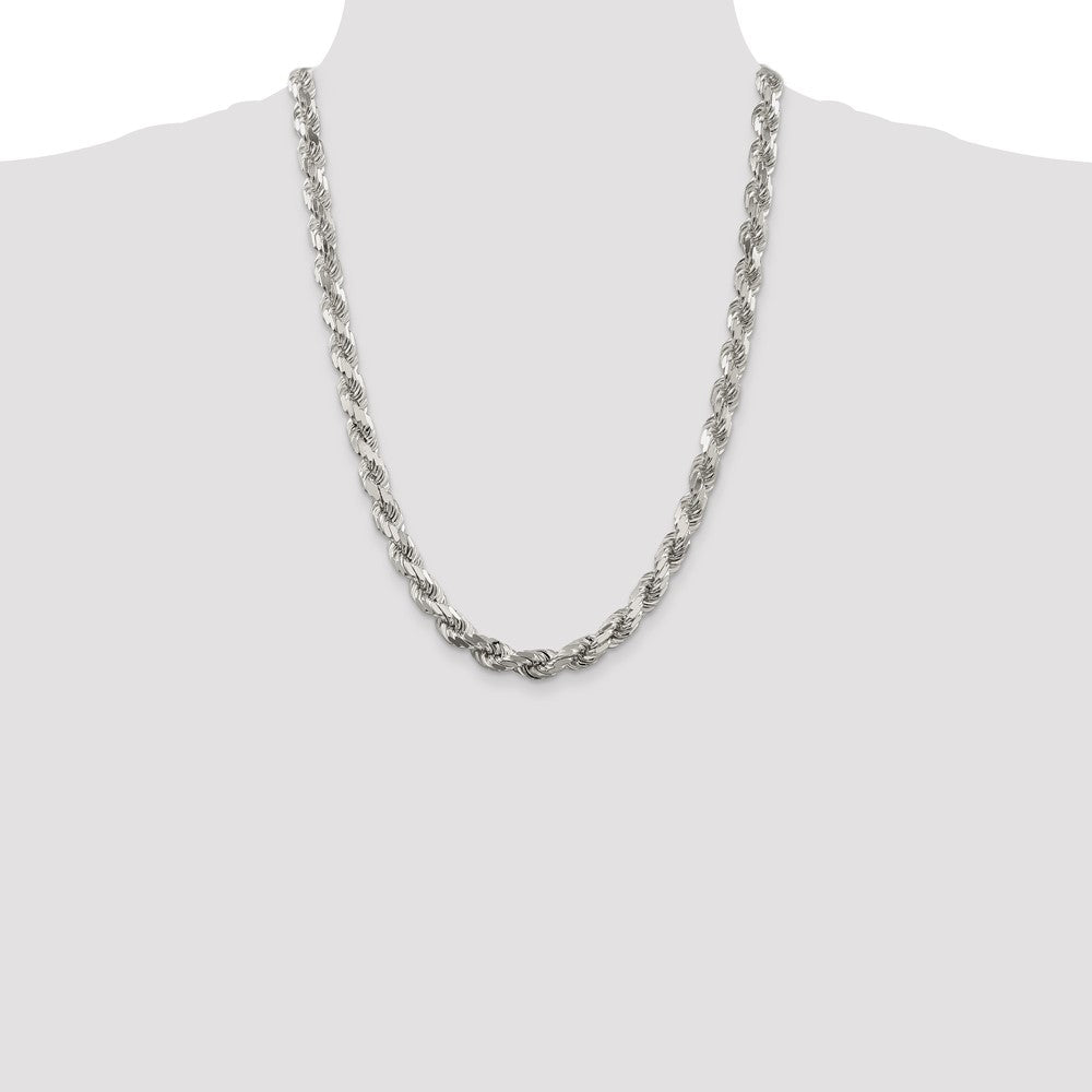 24 Inch Sterling Silver 7.8mm Diamond-Cut Rope Chain Necklace