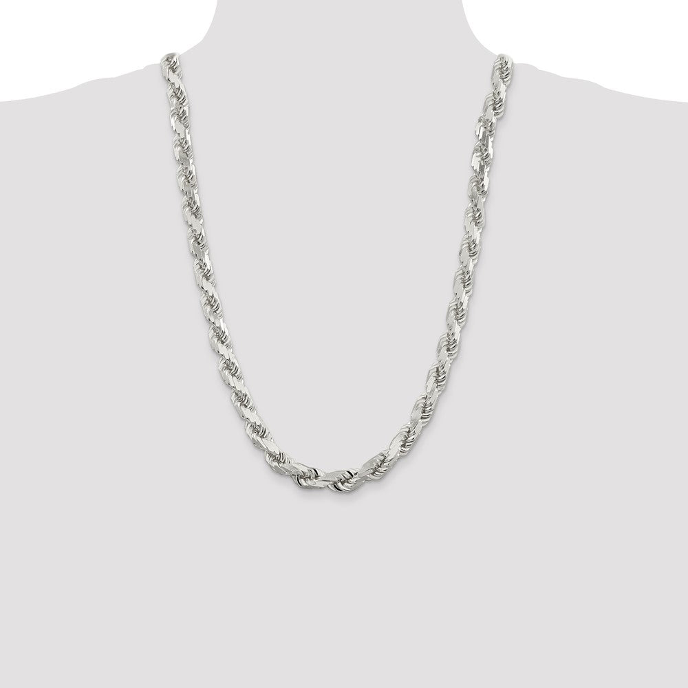 26 Inch Sterling Silver 9.0mm Diamond-Cut Rope Chain Necklace