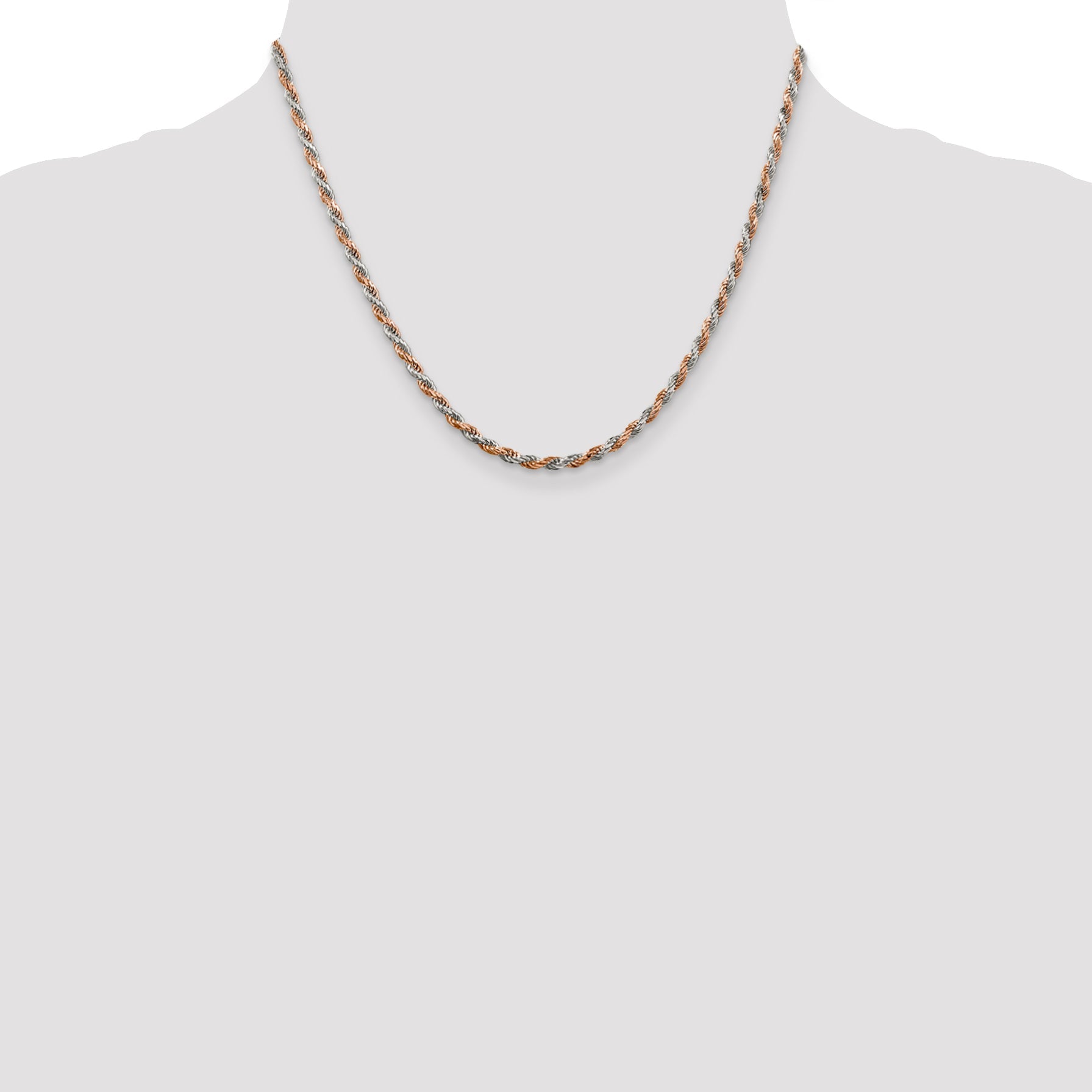 18 Inch Sterling Silver And Rose Vermeil 2.5mm Diamond-Cut Rope Chain Necklace