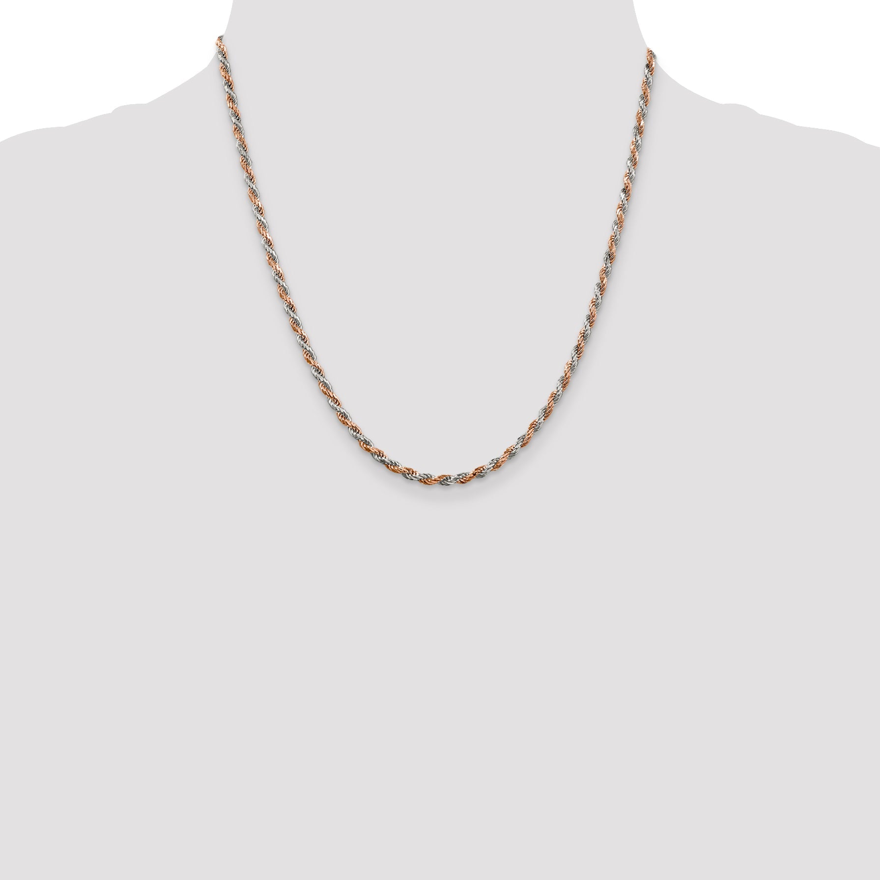 20 Inch Sterling Silver And Rose Vermeil 2.5mm Diamond-Cut Rope Chain Necklace