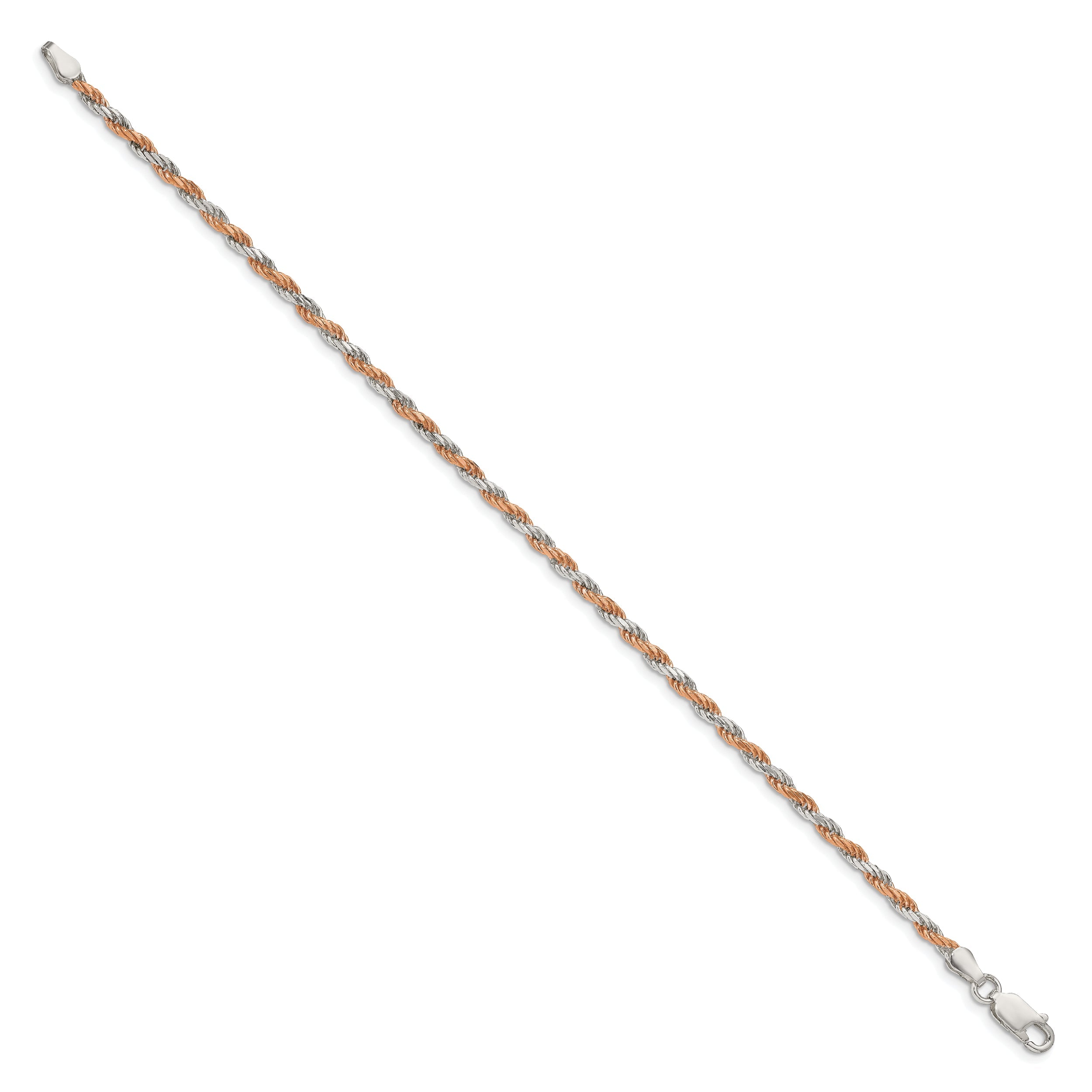 7 Inch Sterling Silver And Rose Vermeil 2.5mm Diamond-cut Rope Chain Bracelet