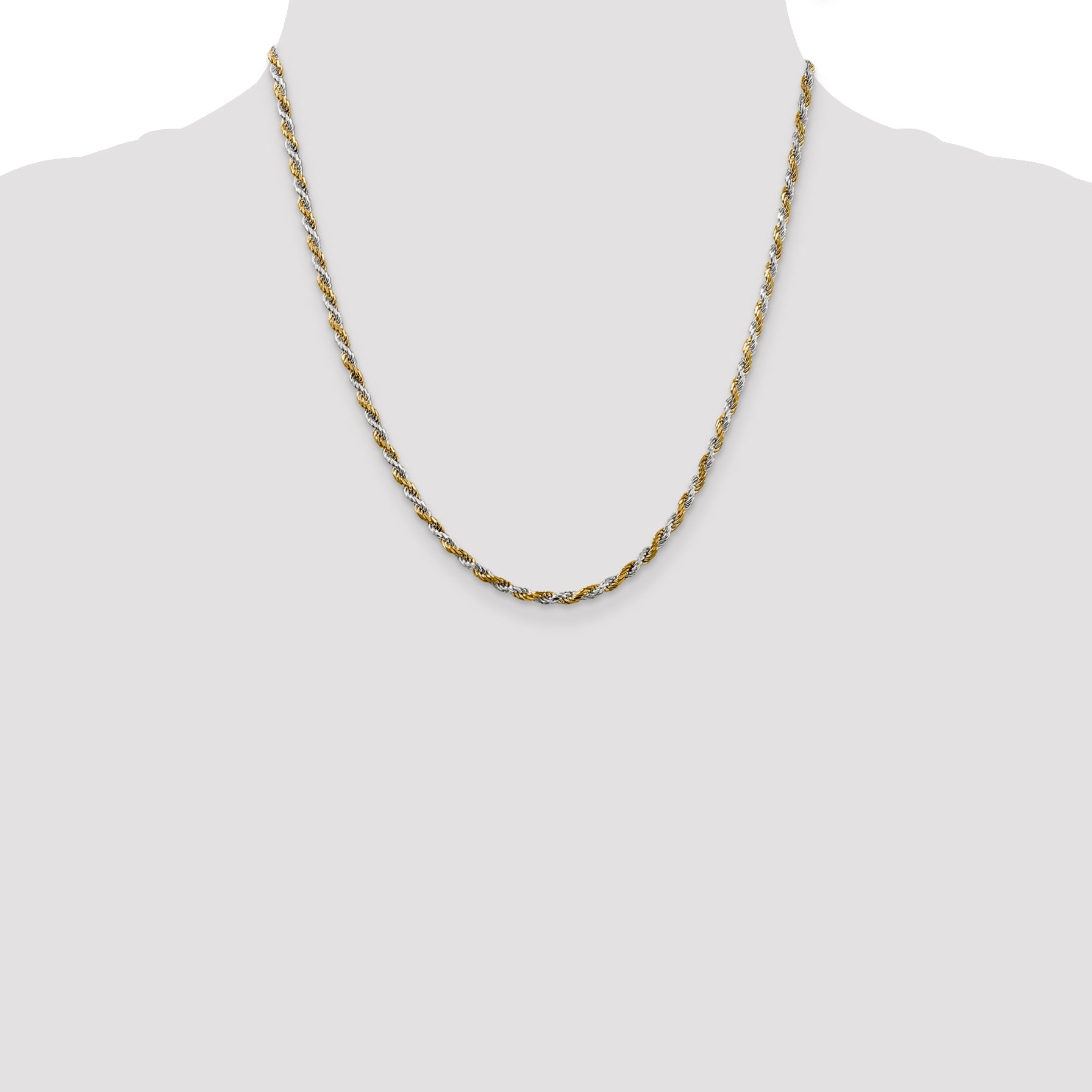20 Inch Sterling Silver And Vermeil 2.5mm Diamond-Cut Rope Chain Necklace