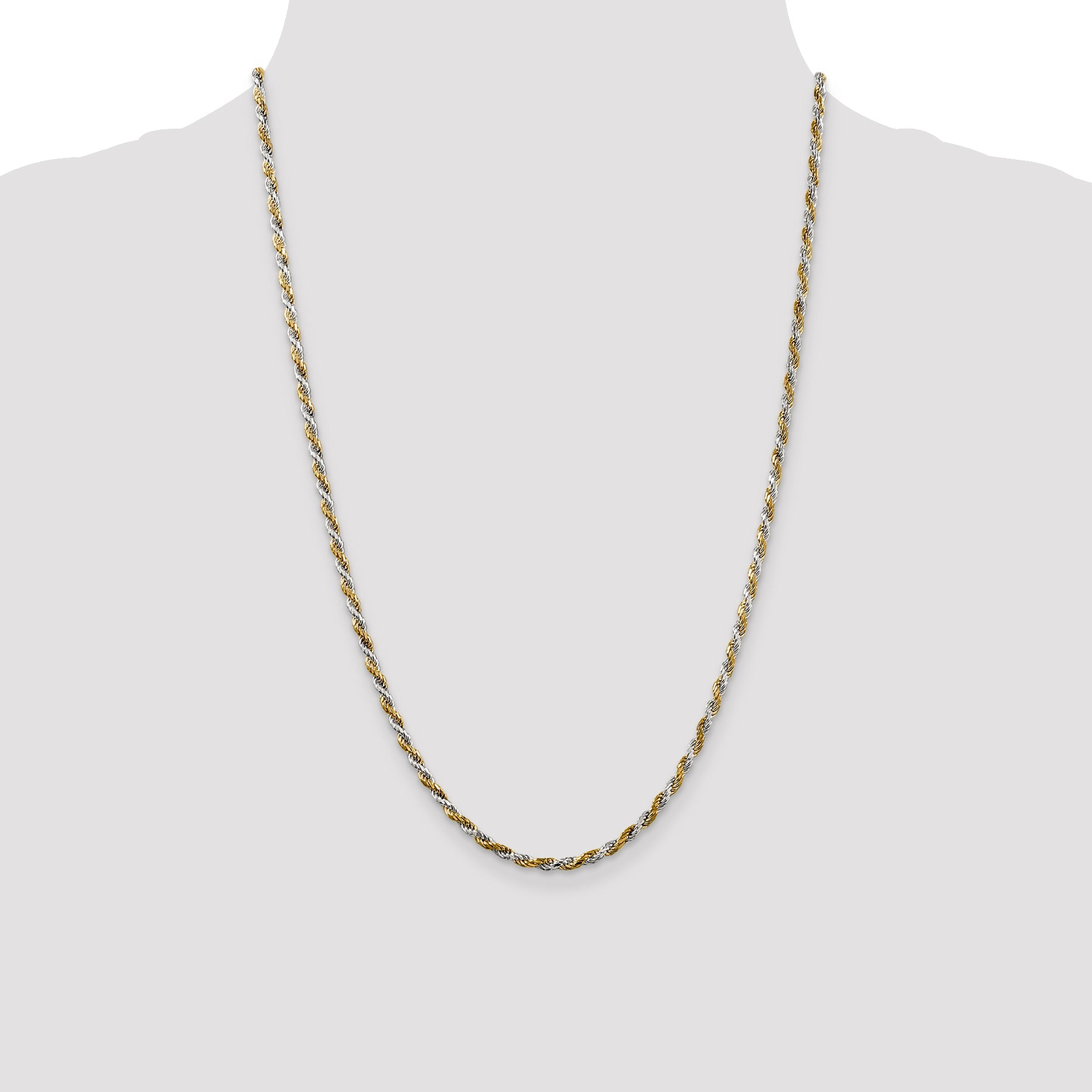 24 Inch Sterling Silver And Vermeil 2.5mm Diamond-Cut Rope Chain Necklace