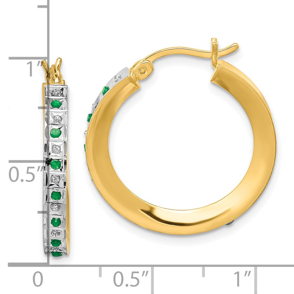 Sterling Silver Diamond Fascination Mystique 18K Gold-Plated And Emerald Round Hoop Earrings