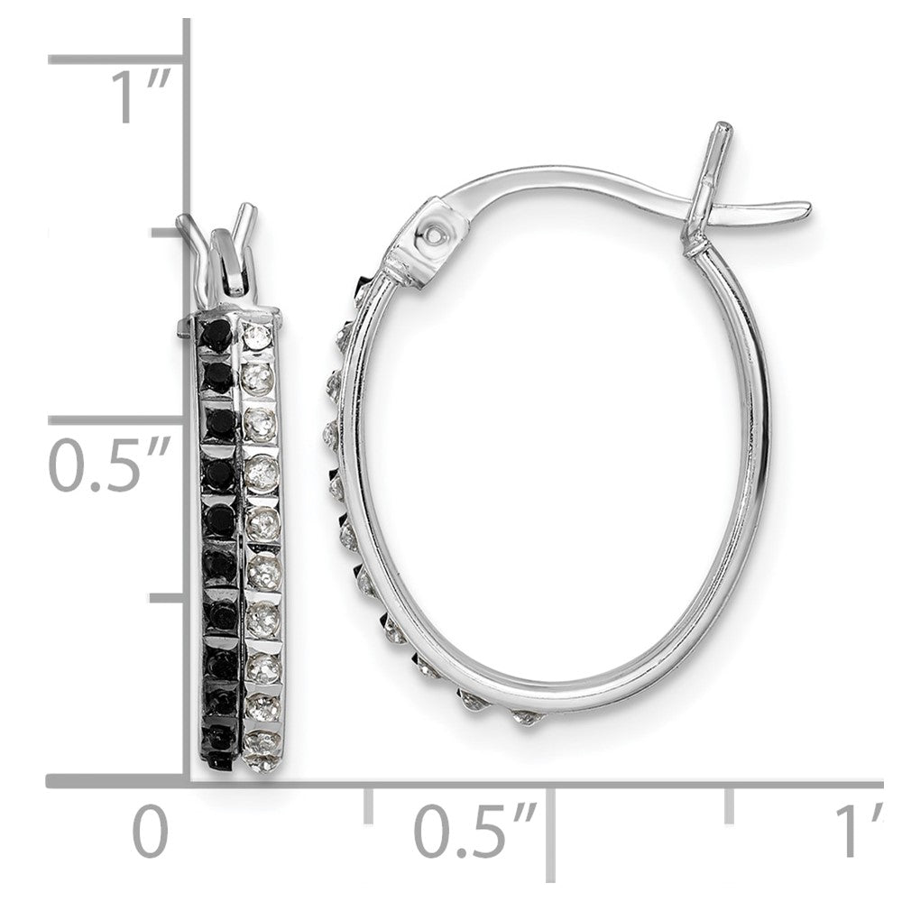 Sterling Silver Diamond Fascination Mystique Platinum-Plated Black And White Oval Hoop Earrings
