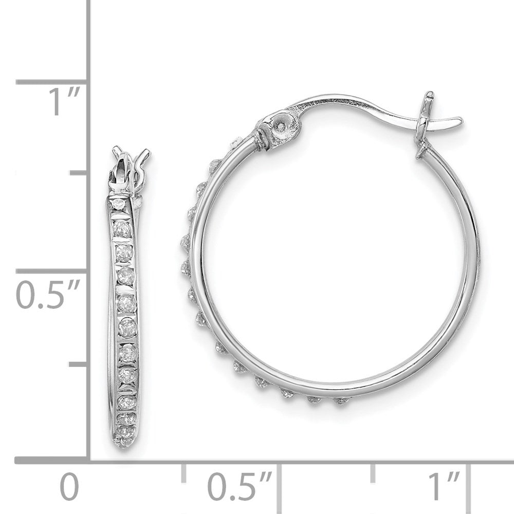 Sterling Silver Diamond Fascination Mystique Platinum-Plated Round Hoop Earrings