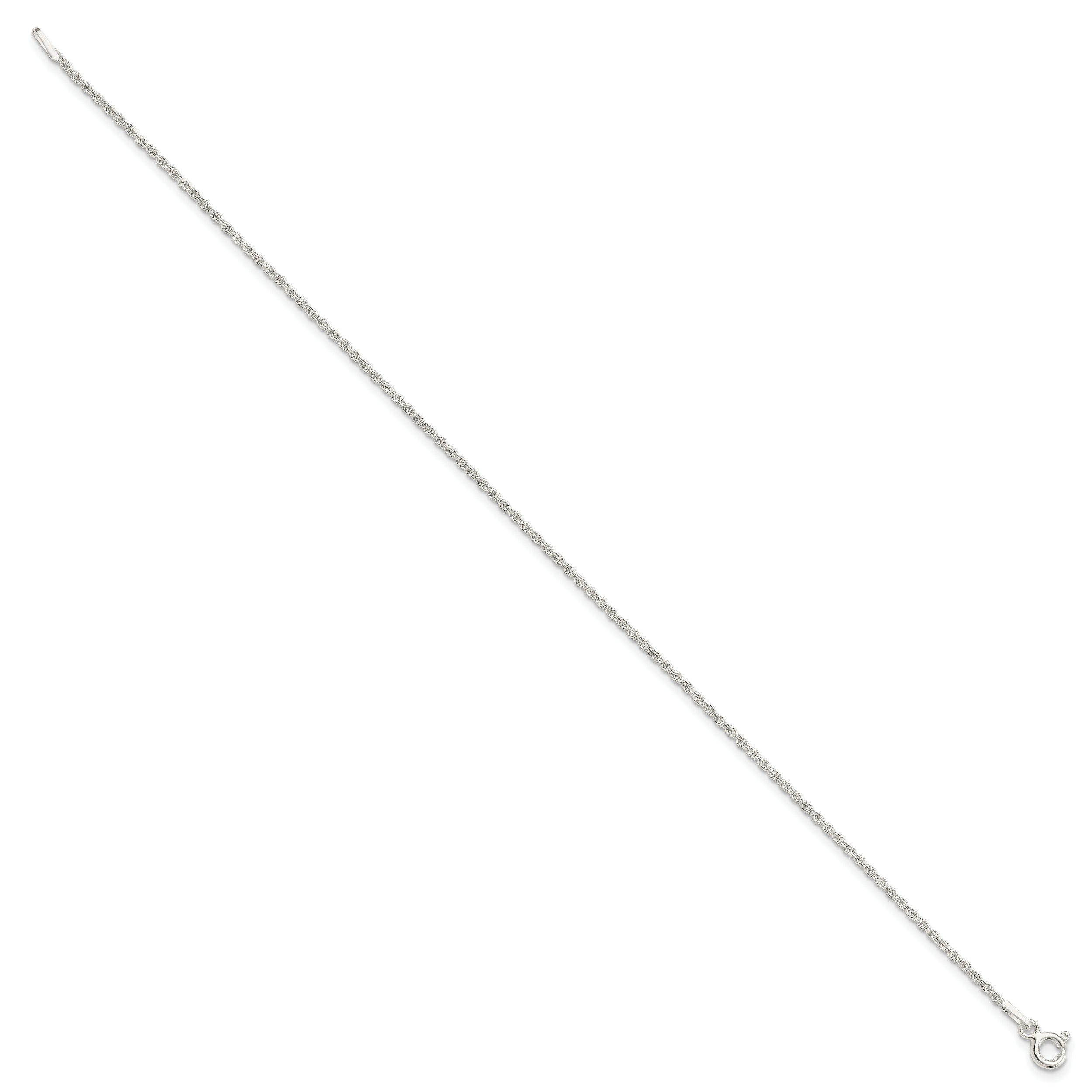 9 Inch Sterling Silver 1.3mm Solid Rope Chain Anklet