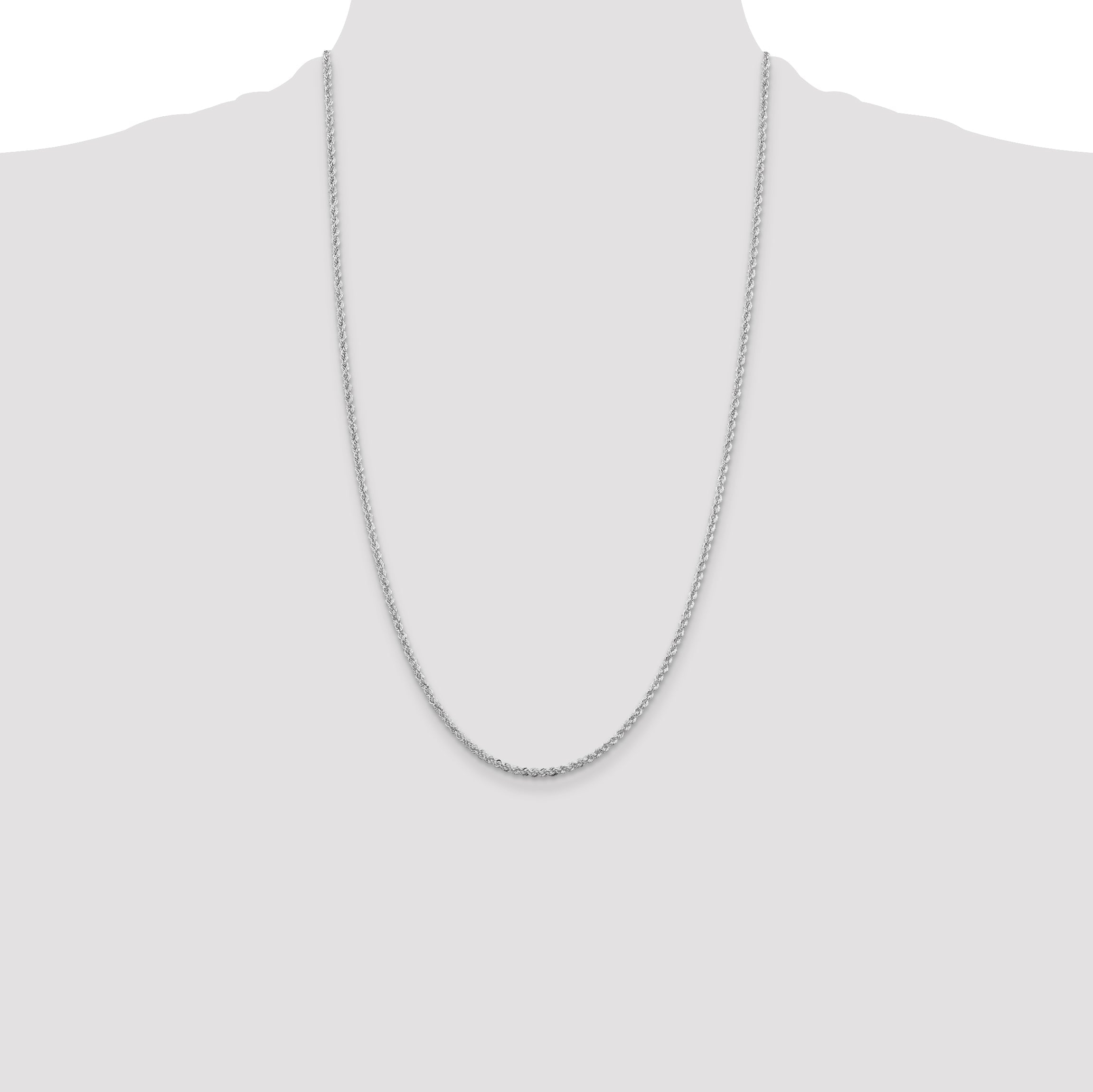 26 Inch Sterling Silver Rhodium-Plated 2.3mm Solid Rope Chain Necklace