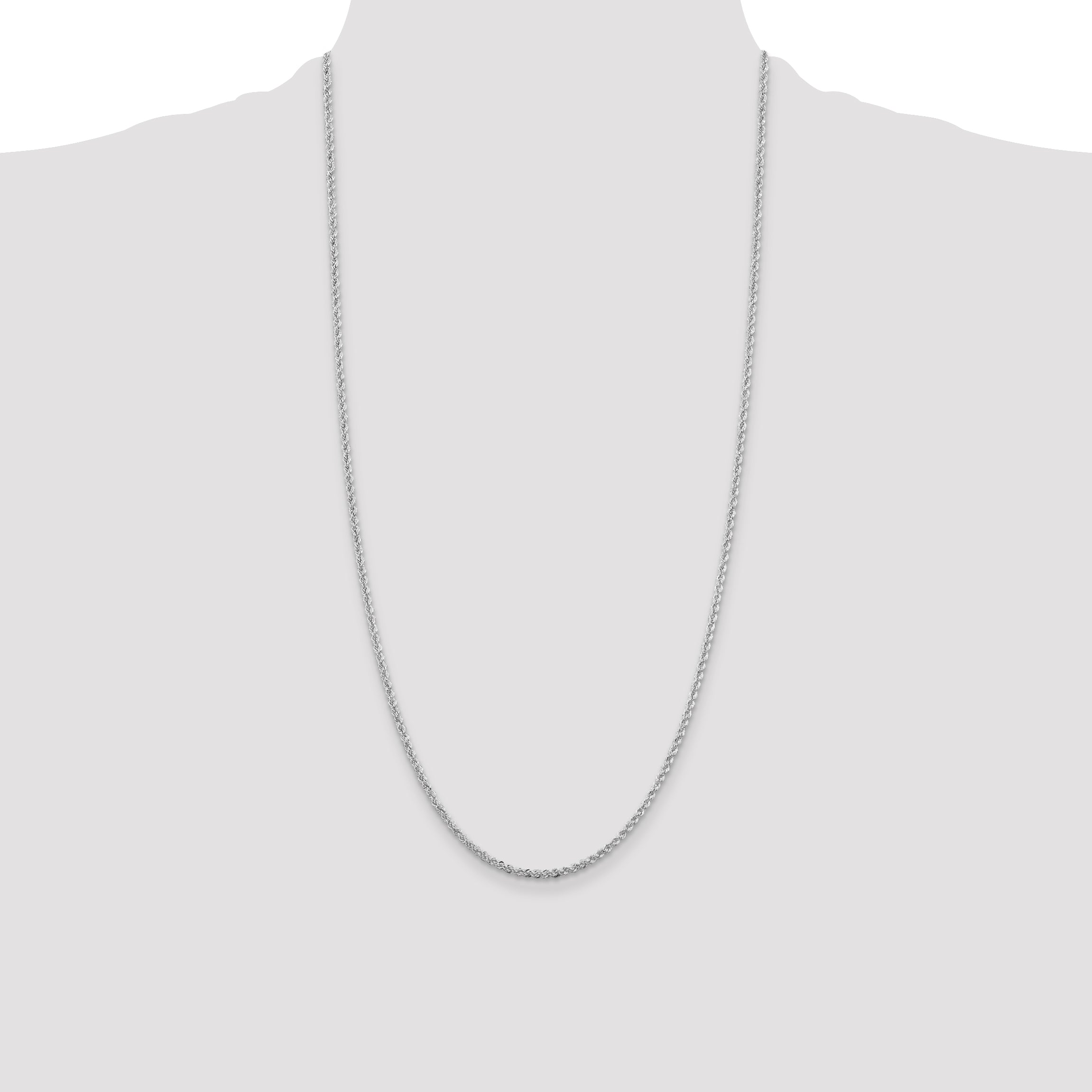 28 Inch Sterling Silver Rhodium-Plated 2.3mm Solid Rope Chain Necklace