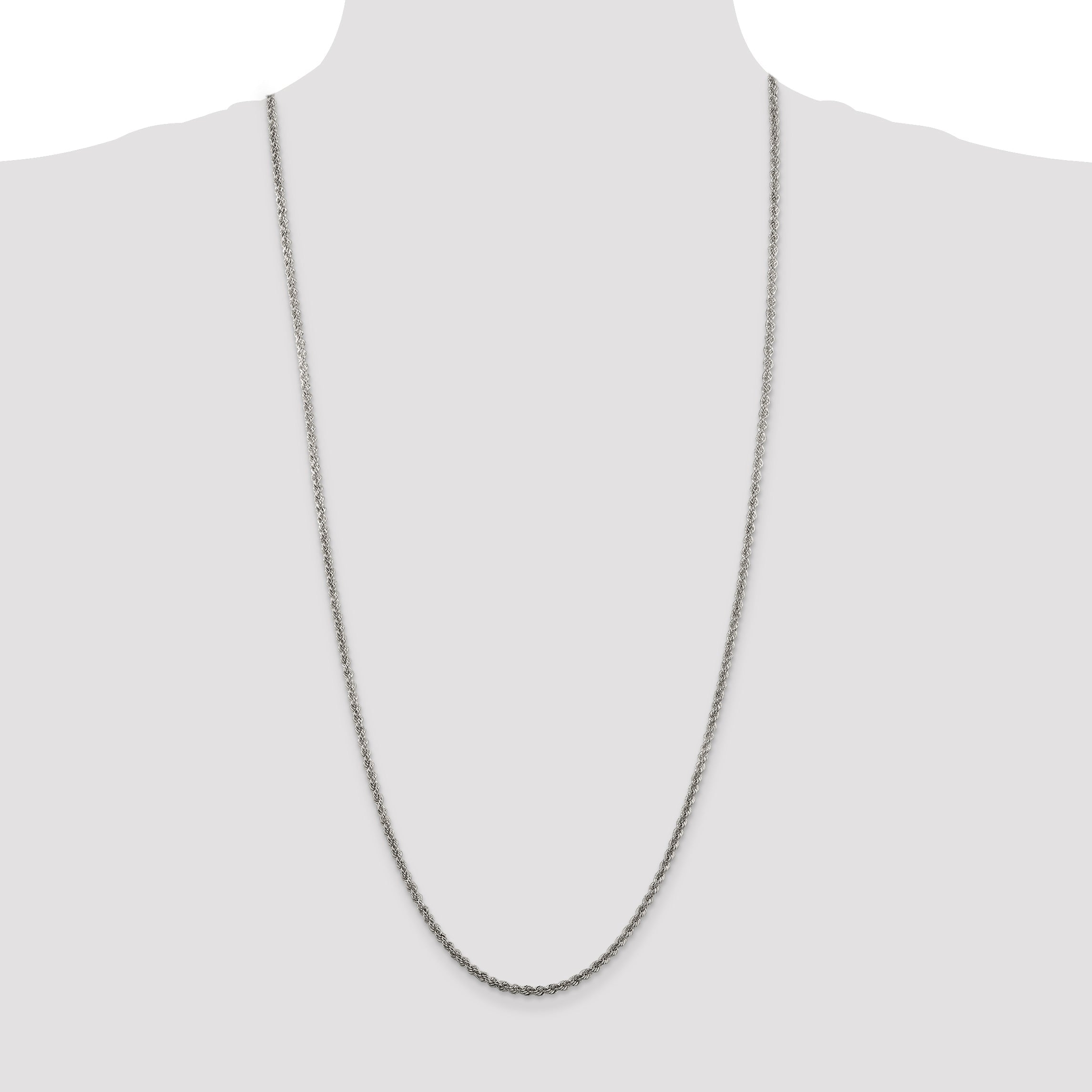 30 Inch Sterling Silver 2.5mm Solid Rope Chain Necklace