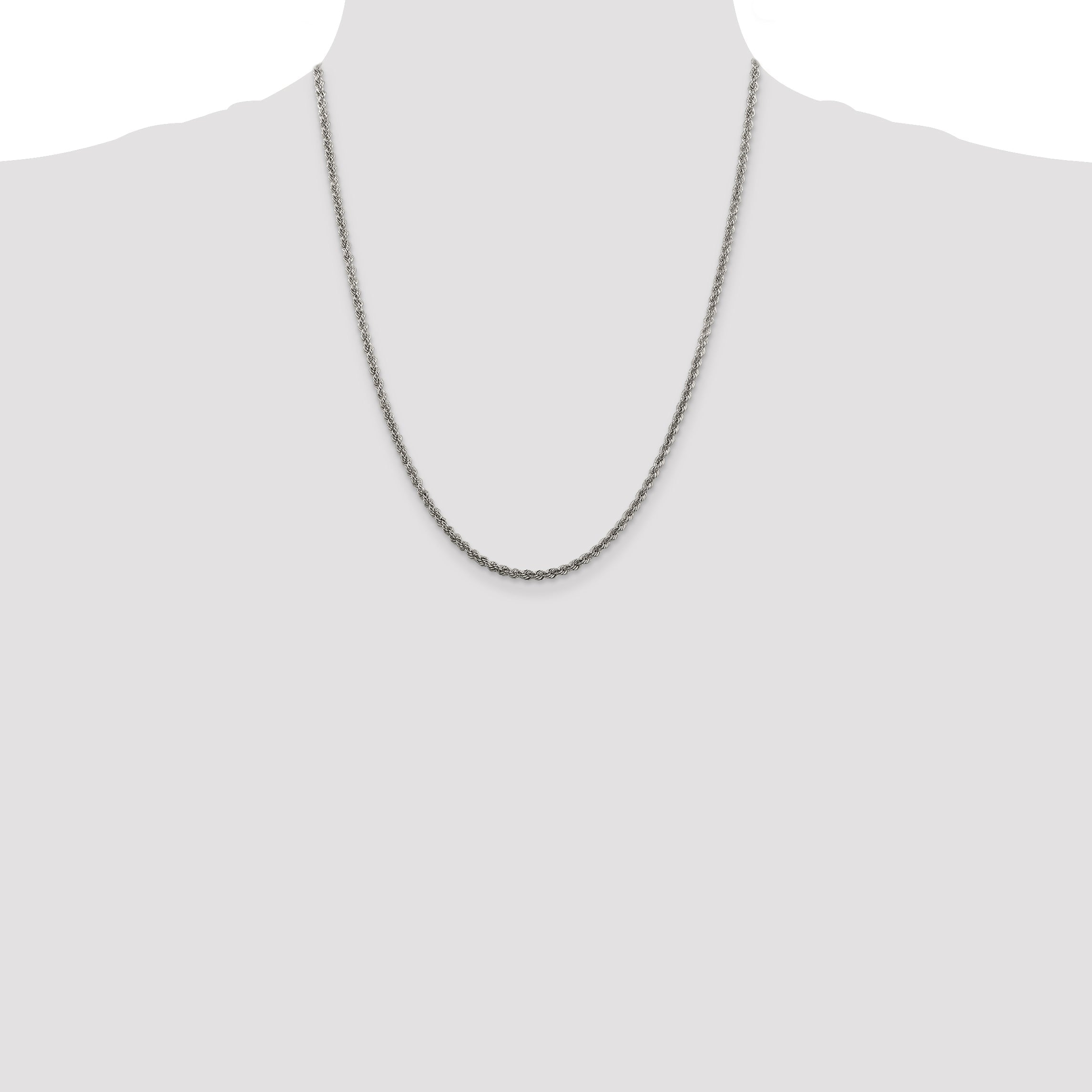 22 Inch Sterling Silver Rhodium-Plated 2.5mm Solid Rope Chain Necklace
