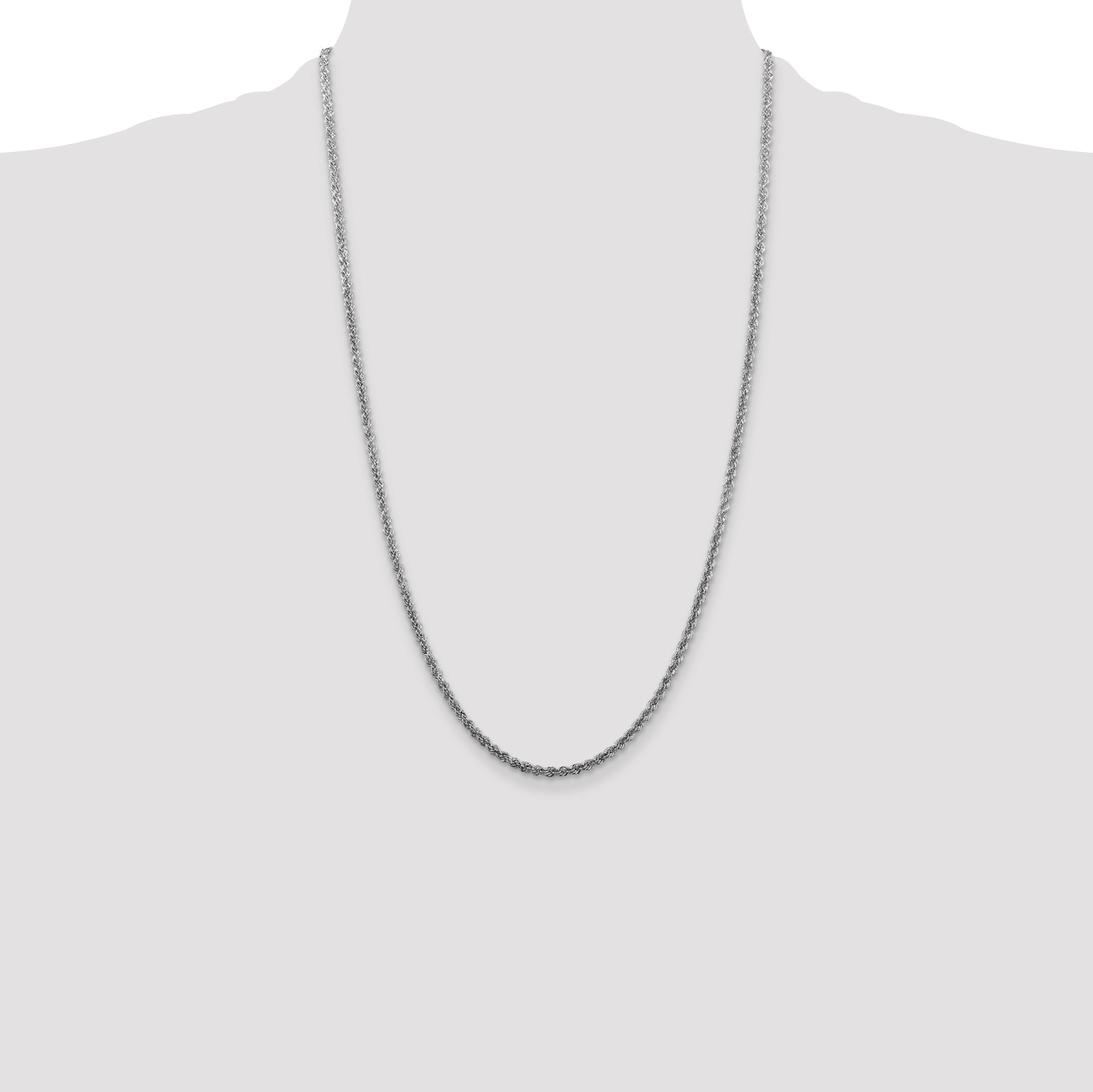 26 Inch Sterling Silver Rhodium-Plated 2.5mm Solid Rope Chain Necklace