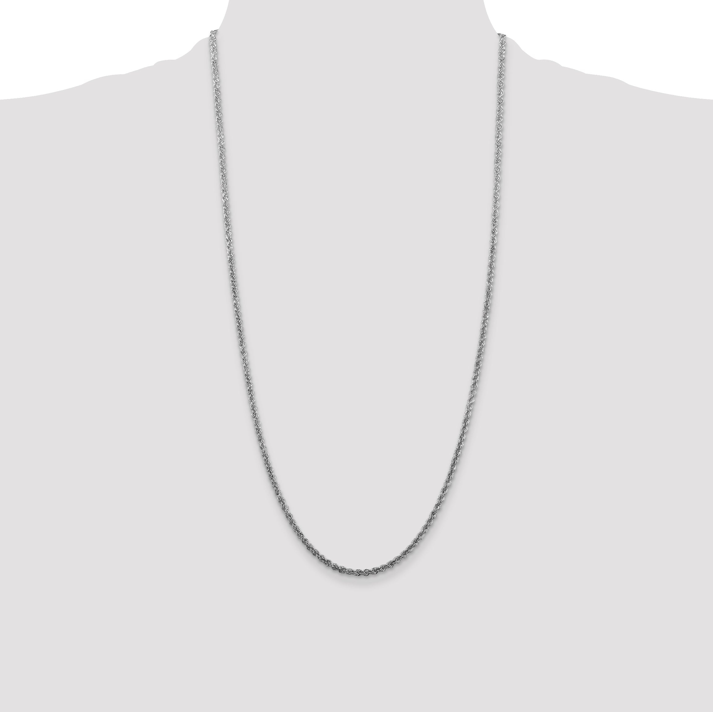 28 Inch Sterling Silver Rhodium-Plated 2.5mm Solid Rope Chain Necklace