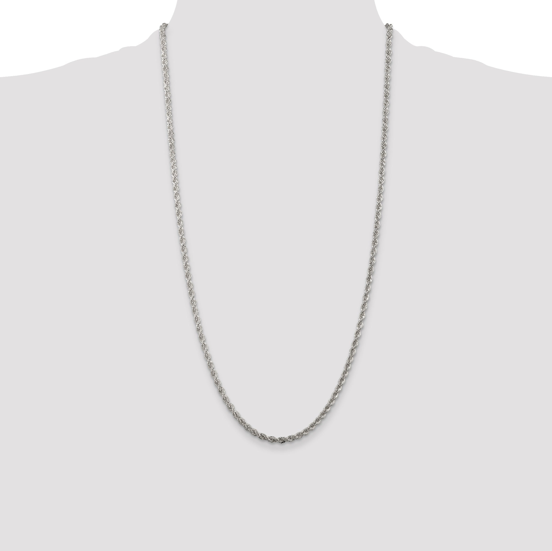 28 Inch Sterling Silver 3mm Solid Rope Chain Necklace