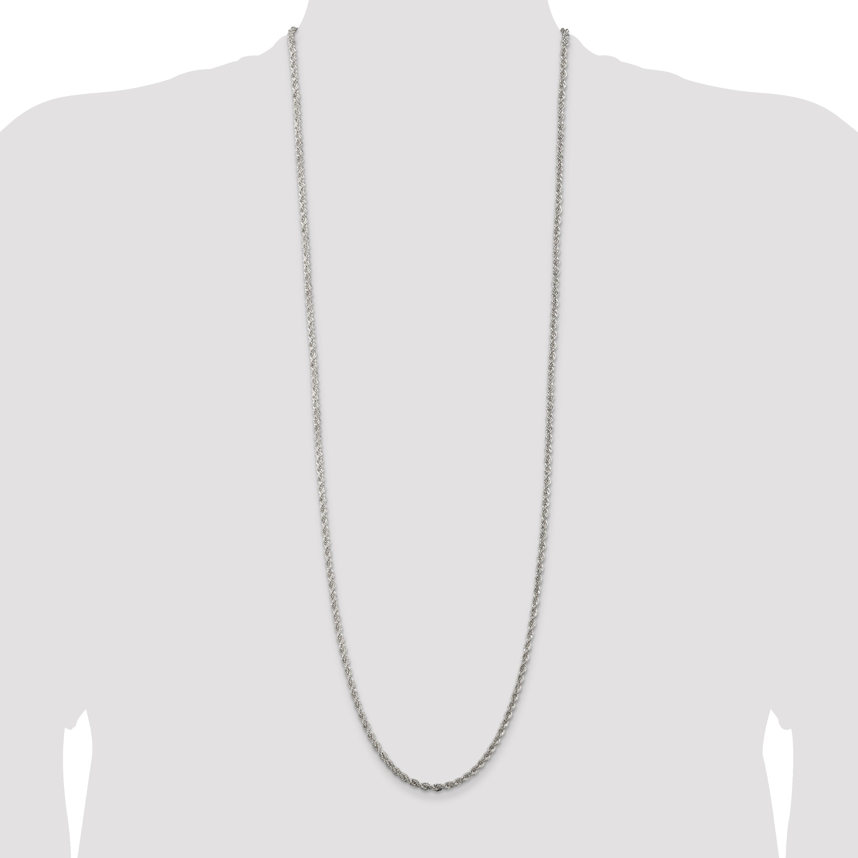 36 Inch Sterling Silver 3mm Solid Rope Chain Necklace