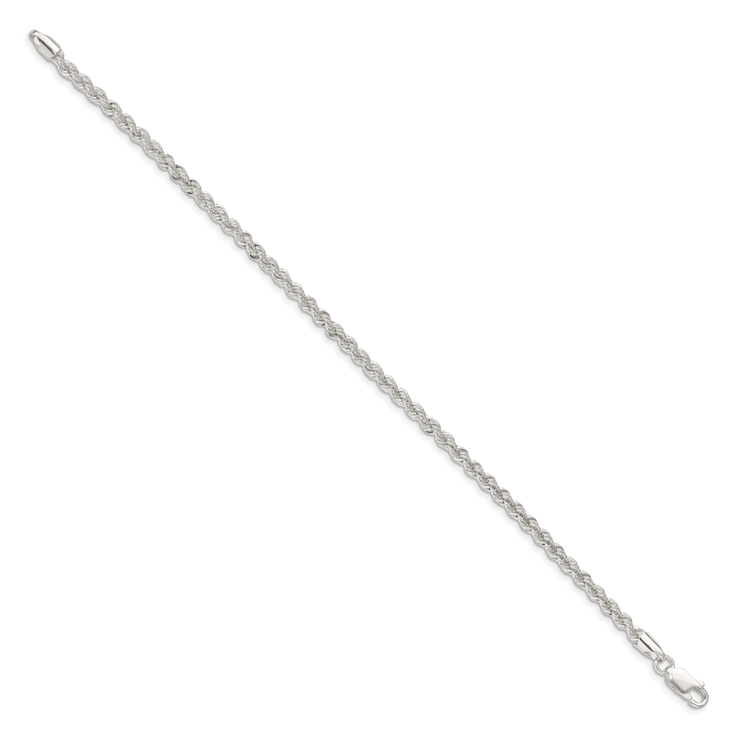 10 Inch Sterling Silver 3mm Solid Rope Chain Anklet