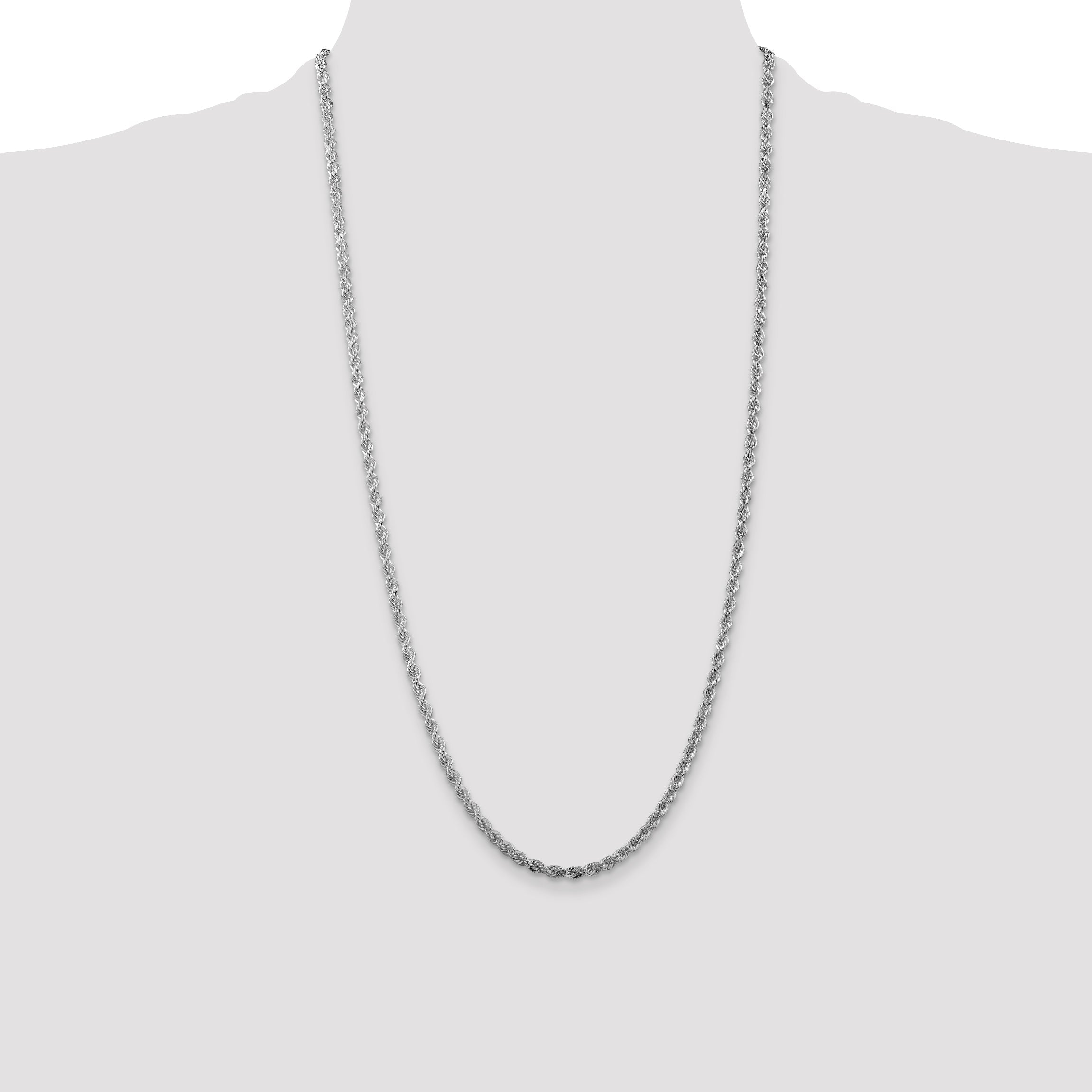28 Inch Sterling Silver Rhodium-Plated 3mm Solid Rope Chain Necklace