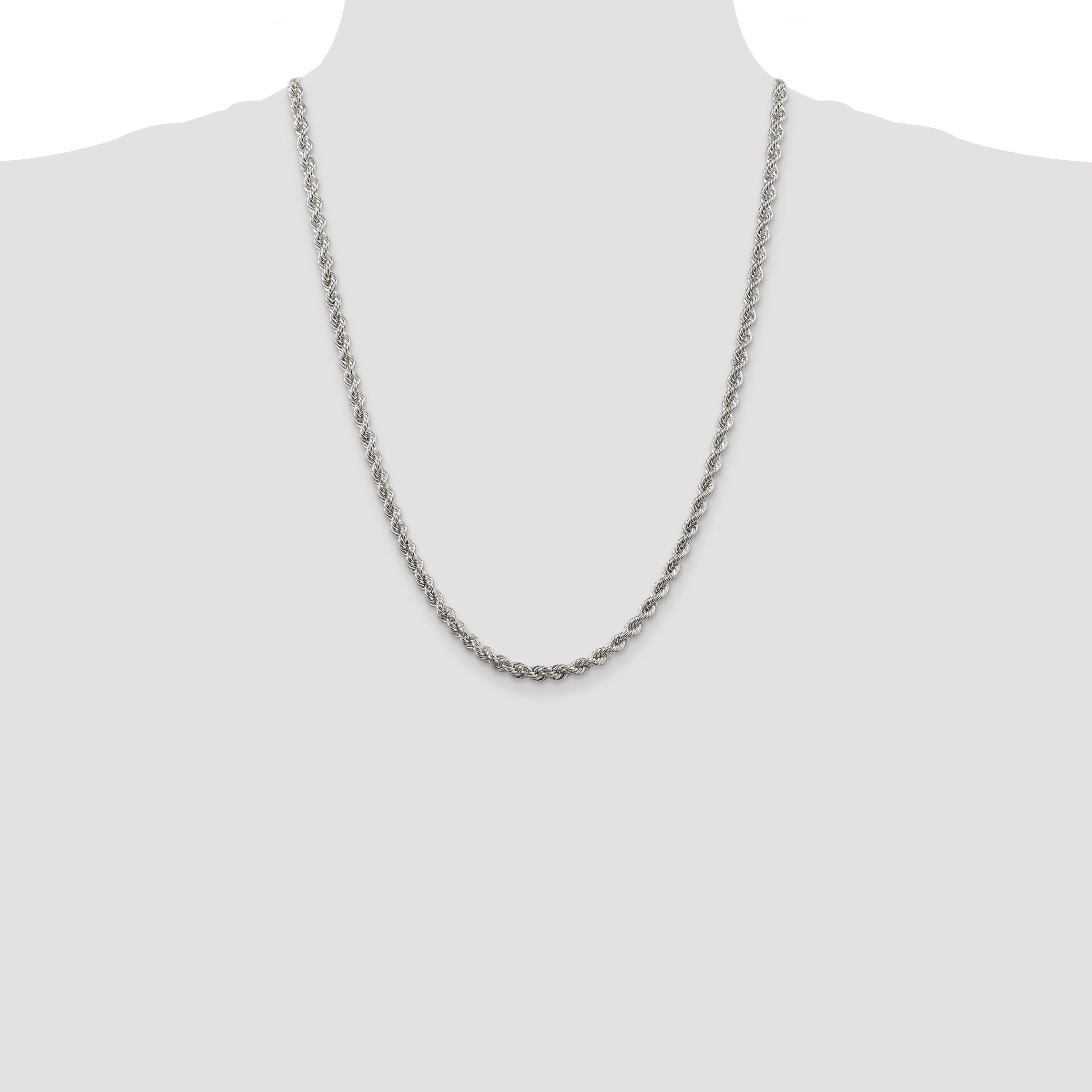 24 Inch Sterling Silver 4.3mm Solid Rope Chain Necklace