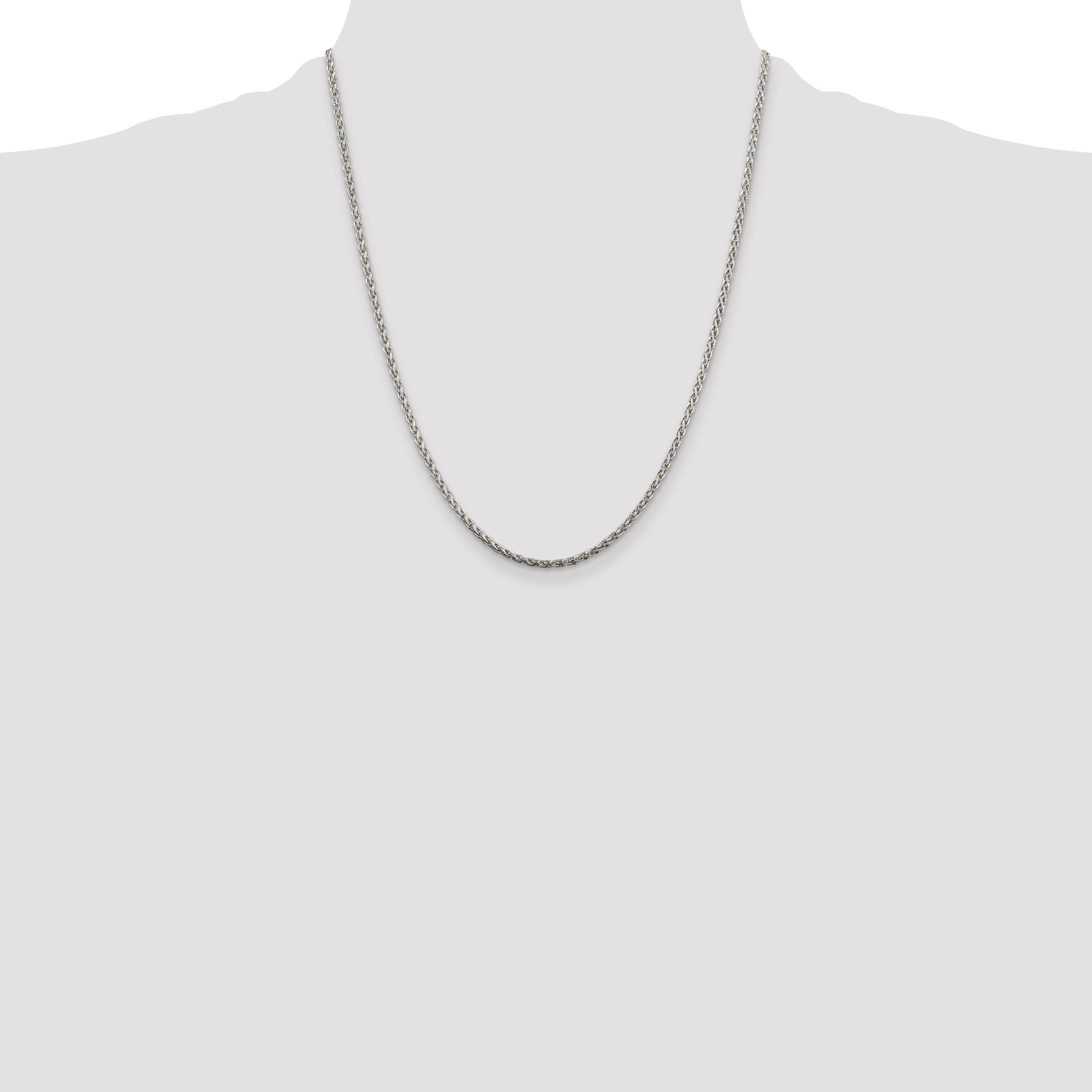 22 Inch Sterling Silver 2mm Diamond-Cut Spiga Chain Necklace