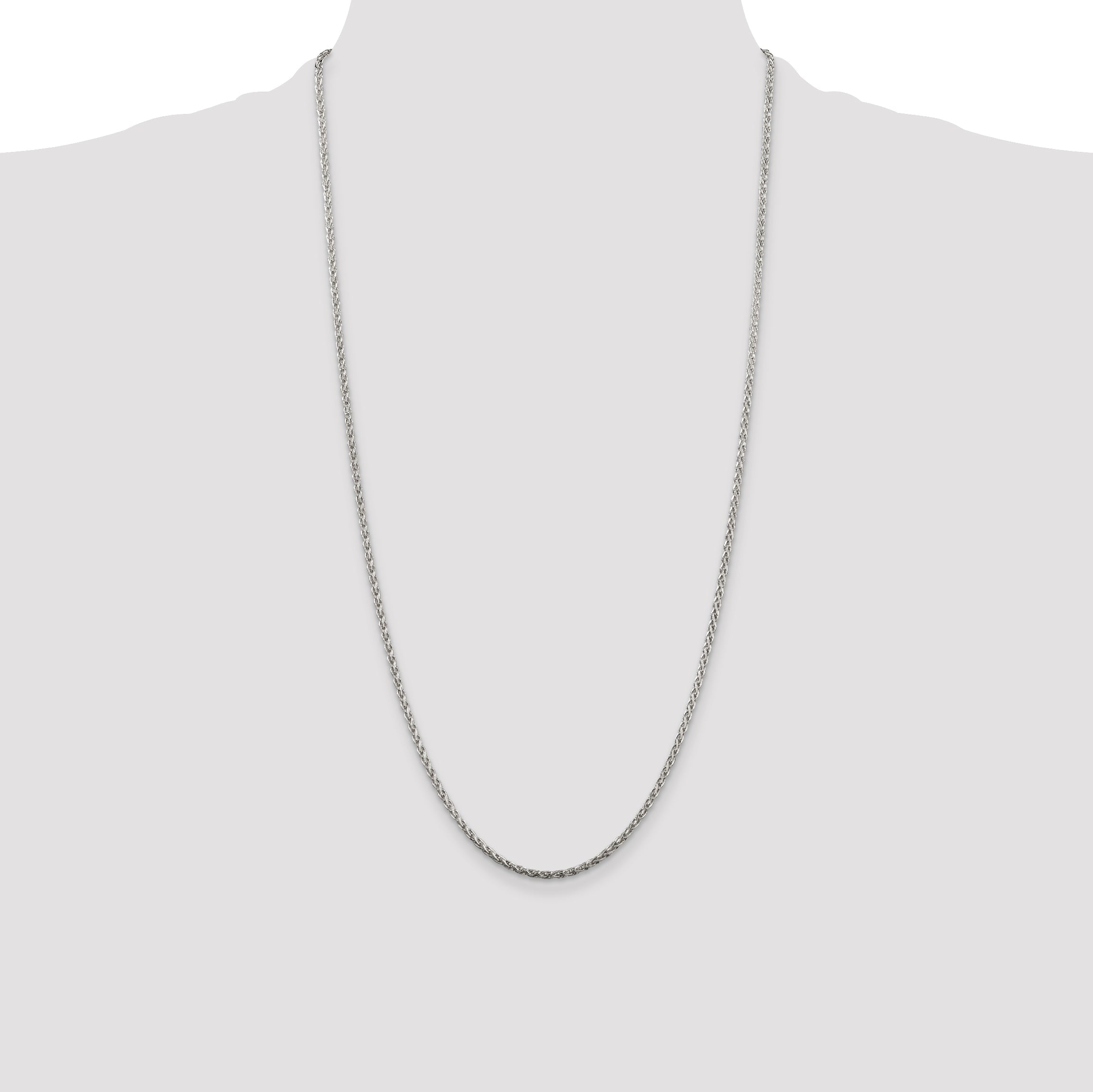 28 Inch Sterling Silver 2mm Diamond-Cut Spiga Chain Necklace