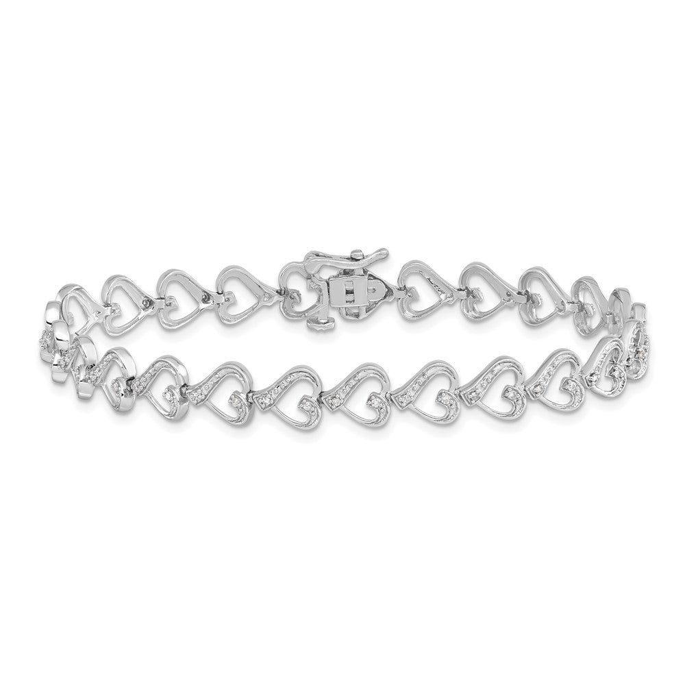 7 Inch Sterling Silver Rhodium-Plated Diam. Heart Bracelet