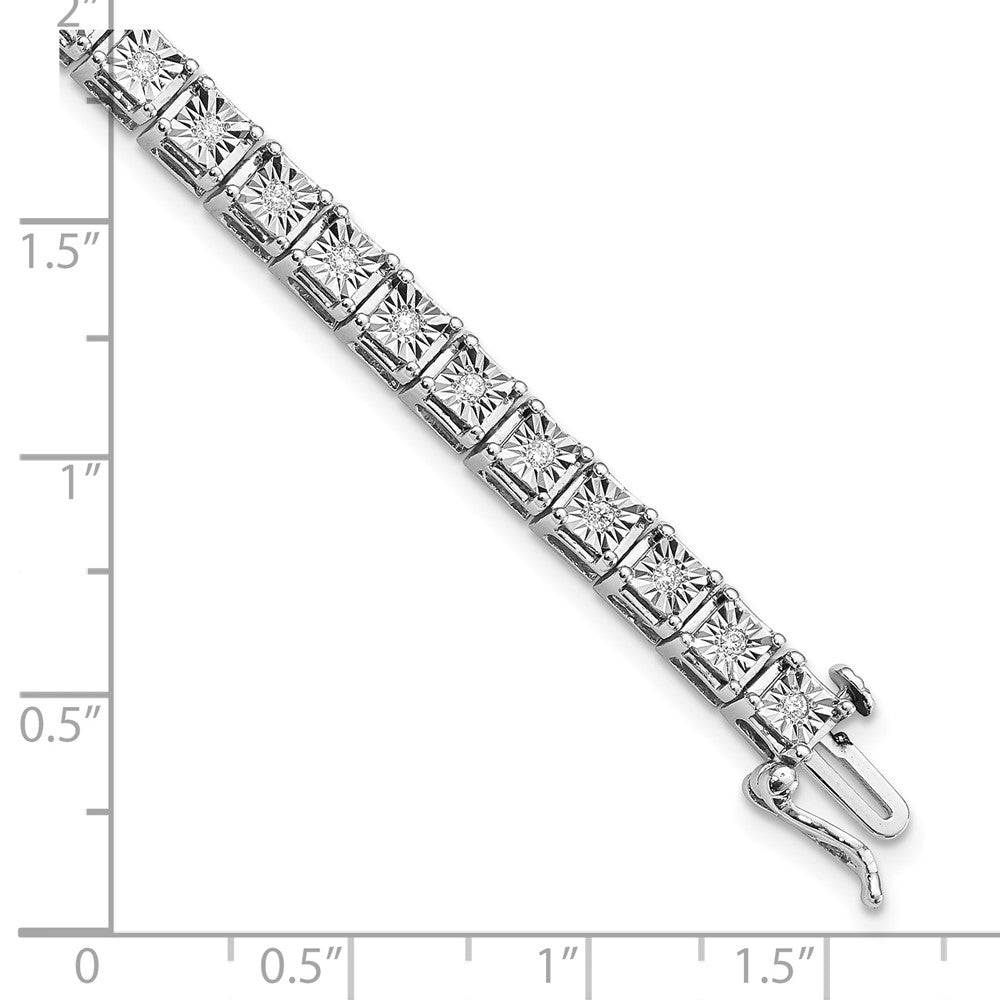 7 Inch Sterling Silver Rhodium-Plated Diam. Square Link Bracelet