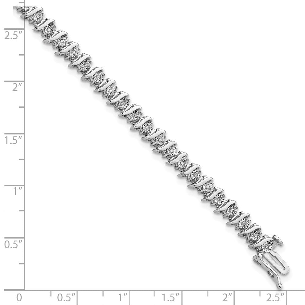 7 Inch Sterling Silver Rhodium-Plated Diam. Fancy Bracelet