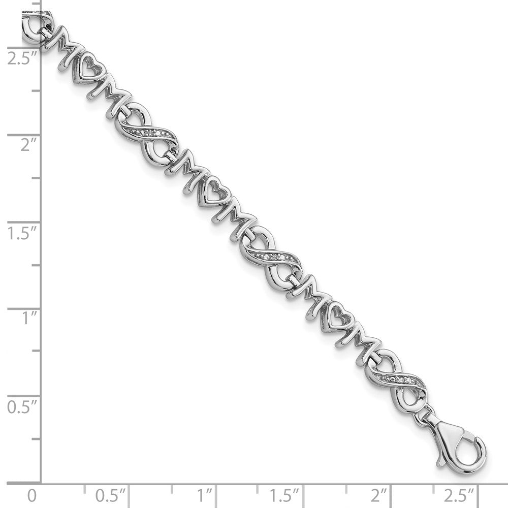 7.5 Inch Sterling Silver Rhodium-Plated Heart Mom Infinity Diamond Bracelet