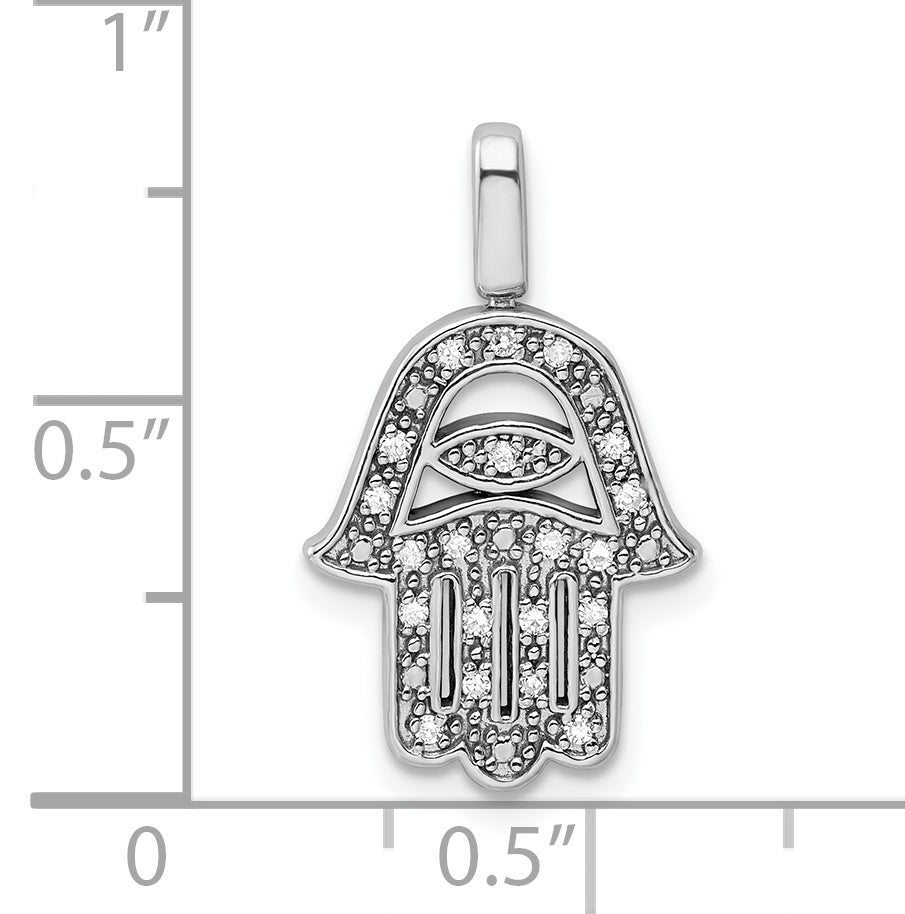 Sterling Silver Rhodium 0.2Ct. Blk & Wht Dia. Reverible Hamsa Pendant