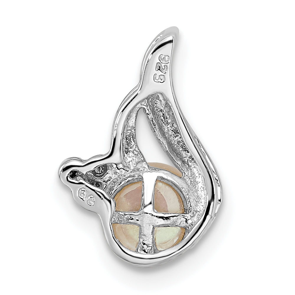 Sterling Silver Rhodium 6mm Fw Cultured Pearl & Diamond Chain Slide