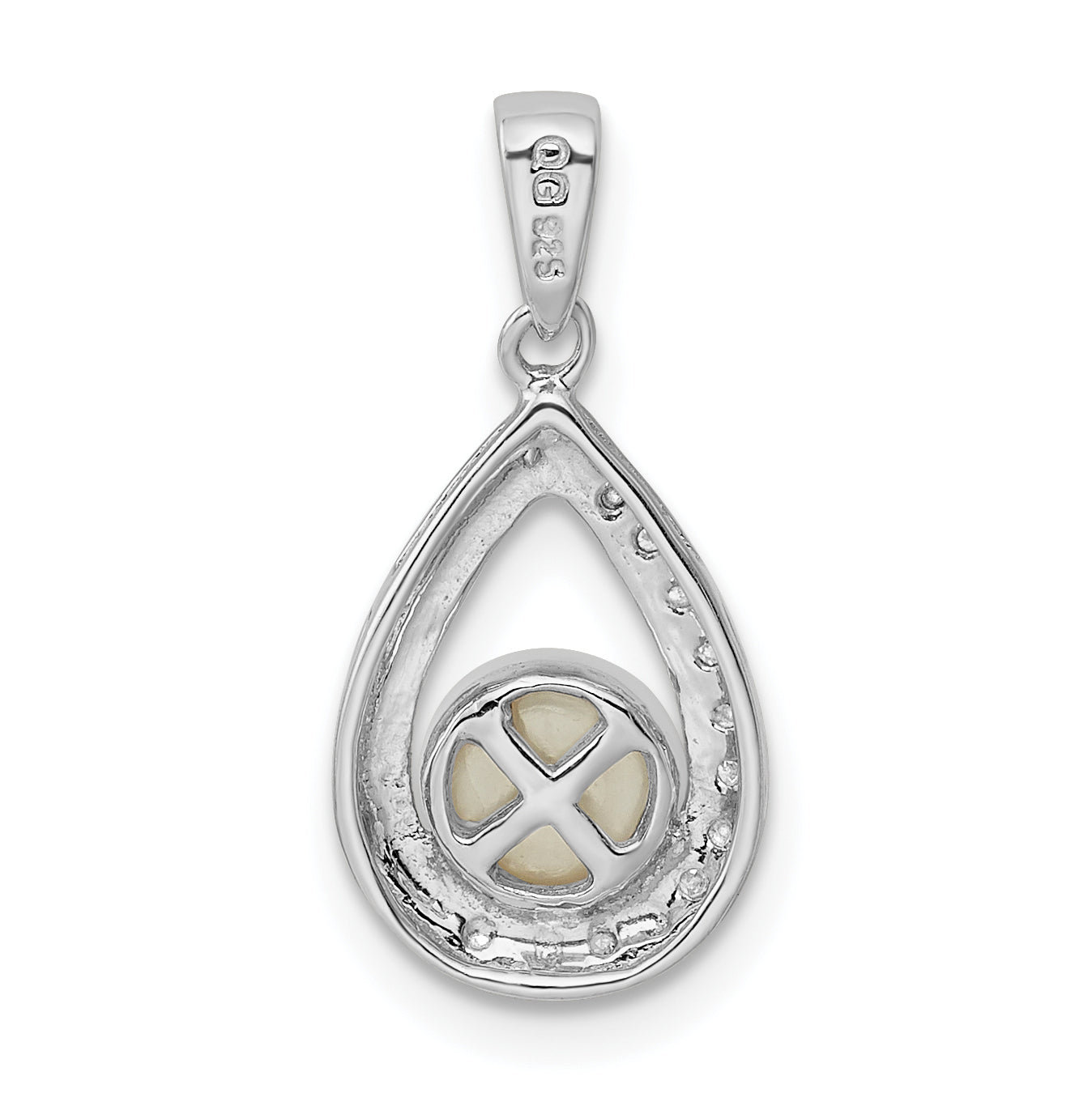 Sterling Silver Rhodium Fw Cultured Pearl & Diamond Pendant