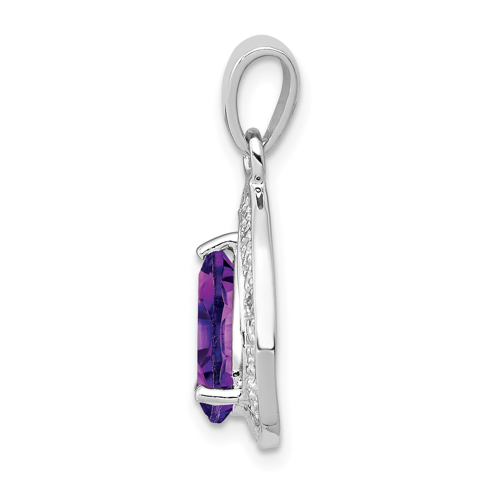 Sterling Silver Rhodium Plated Amethyst And Diamond Pendant